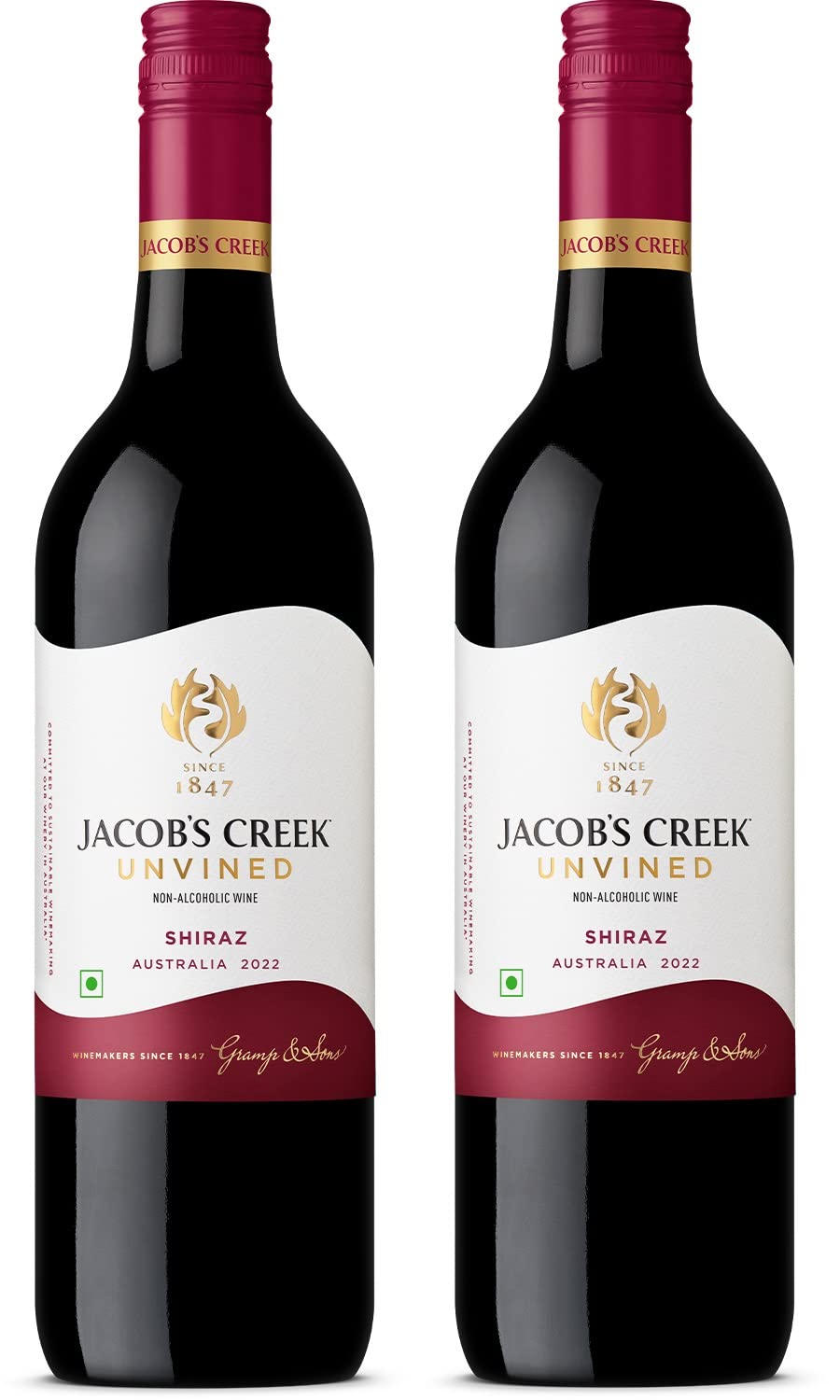 Jacob's Creek Unvined Shiraz Non Alcoholic Red Grape Still Wine 750Ml (Pack Of 2 Bottles)