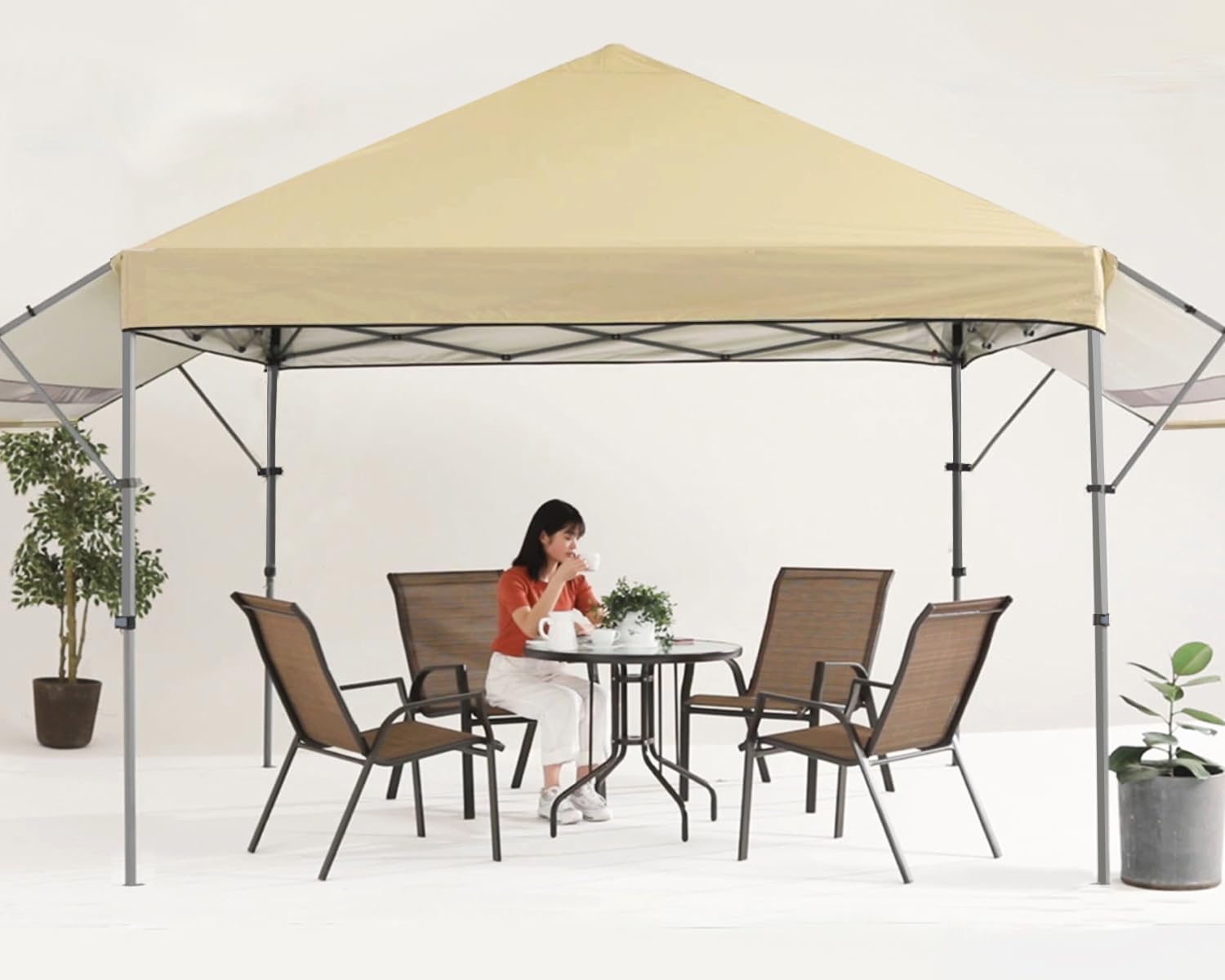 MASTERCANOPY 10x17 Pop-up Gazebo Canopy Tent with Double Awnings Beige