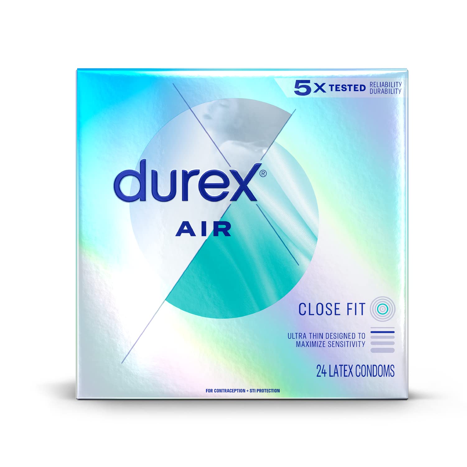 DurexAir Condoms Extra Thin, Transparent Natural Rubber Latex Condoms for Men, Close Fit, FSA & HSA Eligible, 24 Count (Pack of 1)