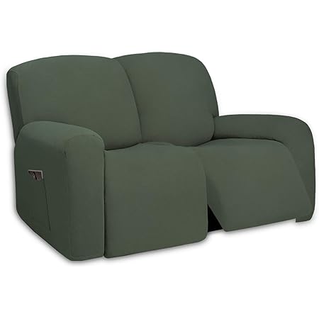 PureFit Super Stretch Loveseat Recliner Sofa Couch Cover with Pocket – 2 Seats Non Slip Soft Sofa Slipcover, Washable Reclining Furniture Protector for Pets (Recliner Loveseat,Grayish Green)