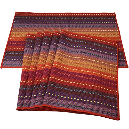 WAZAIGUR Hand Woven with 100% Cotton Placemats Colorful Placemats Braided Ribbed Durable Heat-Insulation Table Mats Set of 6,Rainbow