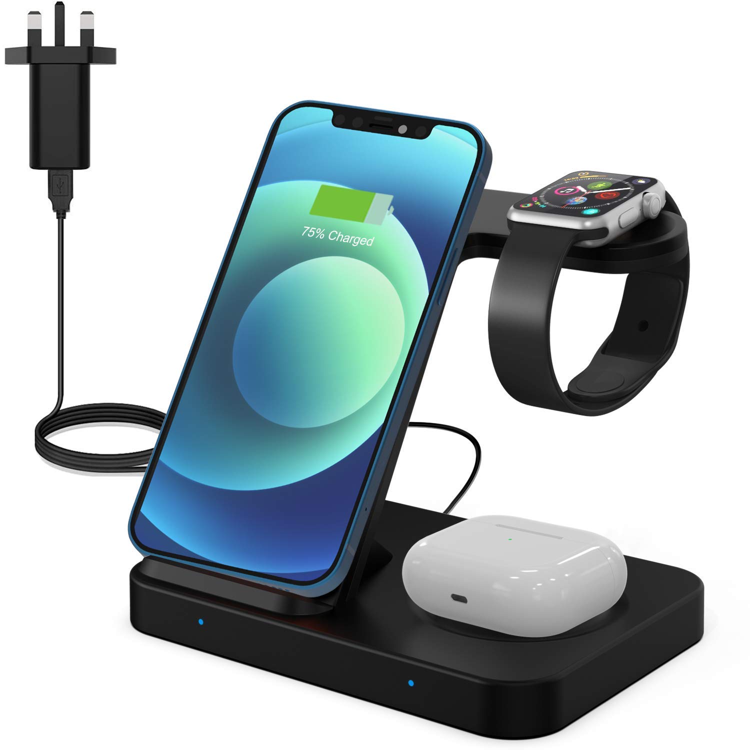 POWERGIANT Wireless Charger with QC3.0 Adapter, 15W Qi Fast Wireless Charging Station Compatible with Apple Watch, AirPods Pro, iPhone 13/13 Pro/13 Pro Max/13 Mini/12/11 Pro Max/XR