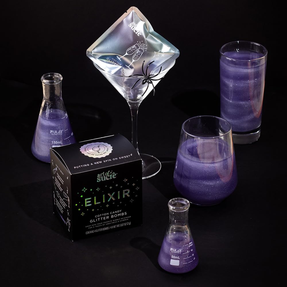 Elixir Purple Iridescent Cotton Drink Candy Glitter Bombs, Edible Glitter, Drop into Drinks, 4 Pieces