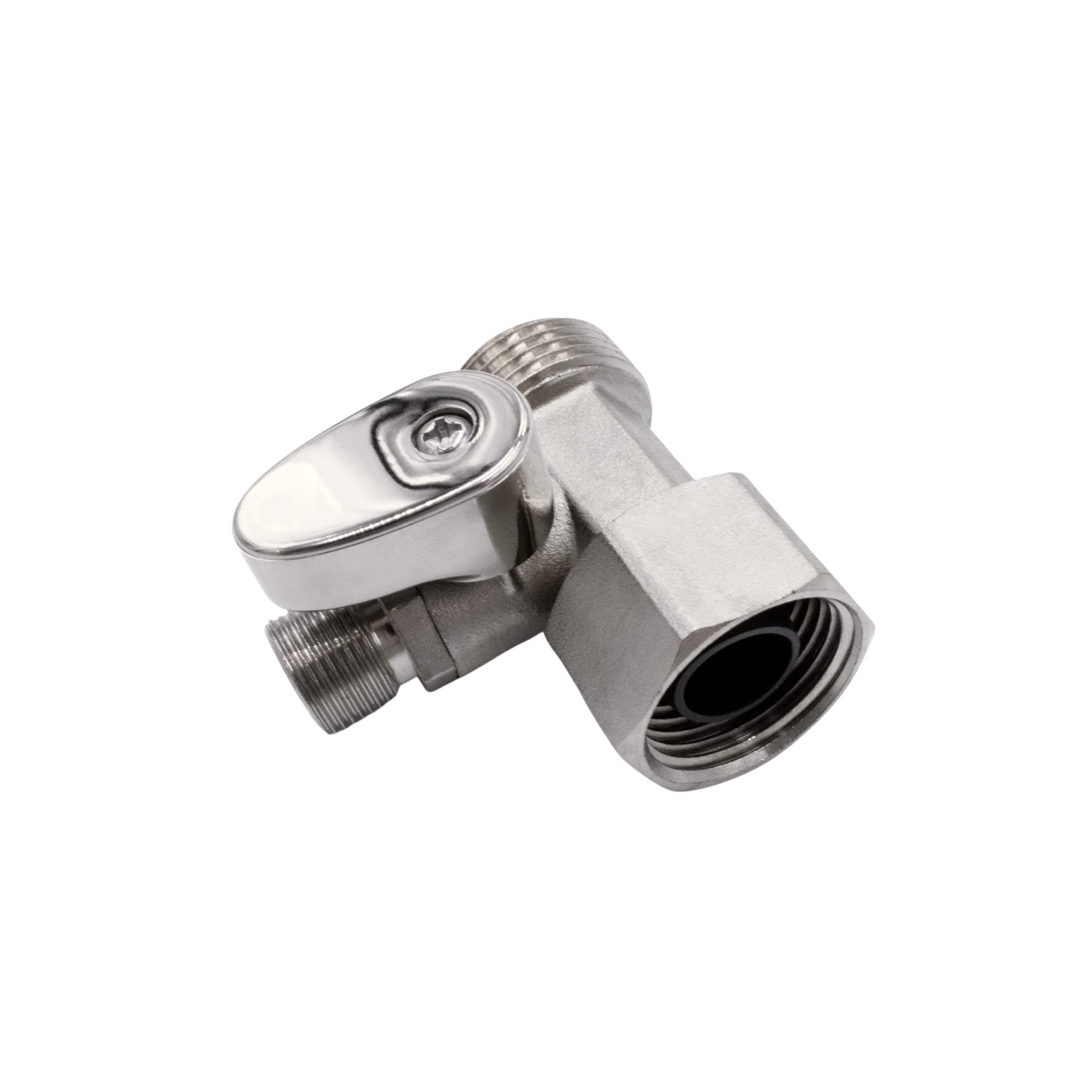 LUXE Metal T-adapter with Shut-off Valve, 3-way Tee Connector, Nickel Finish, for LUXE NEO Series Bidets (7/8” x 7/8” x 1/2")