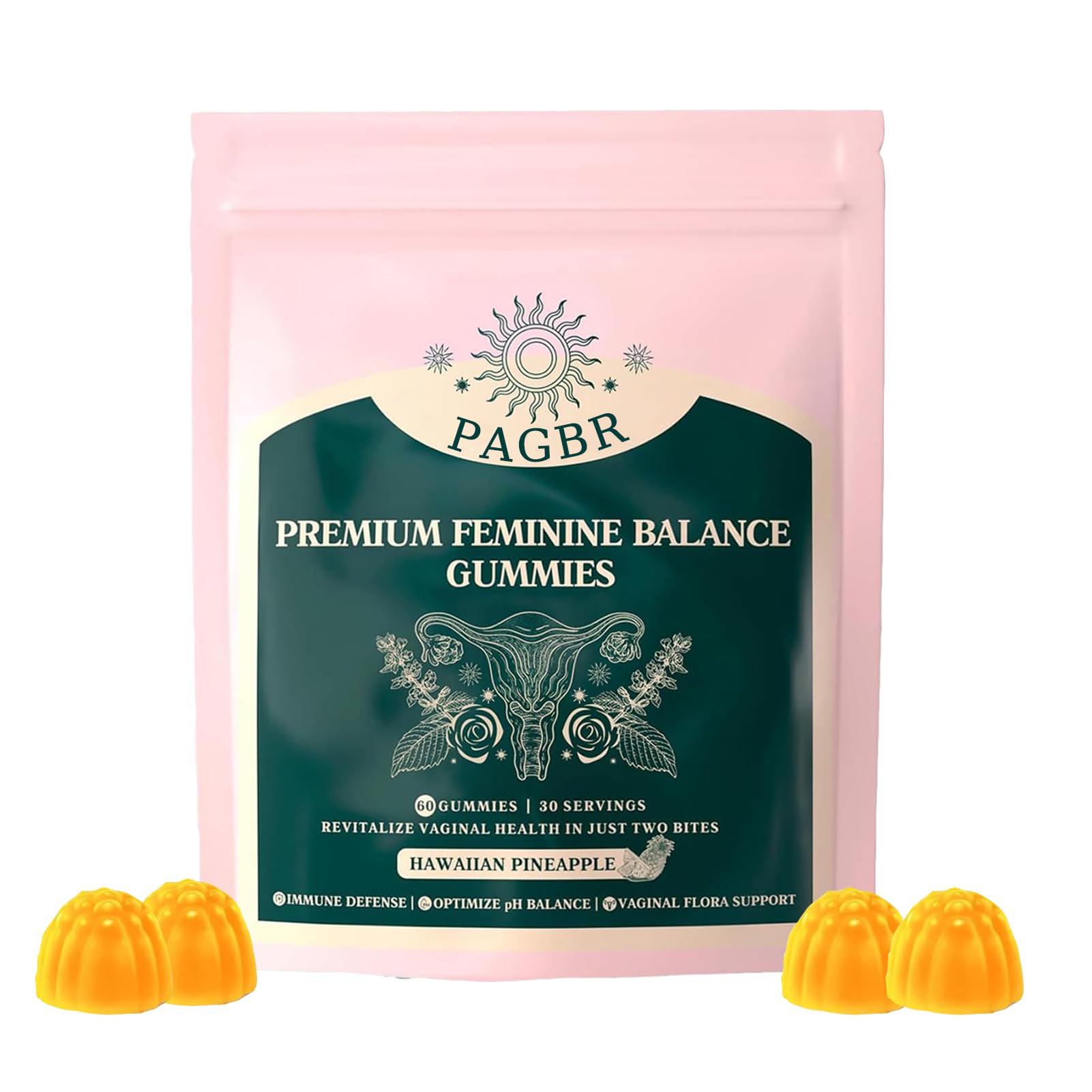 Vital Source Premium Feminine Balance Pineapple Gummies for Women’s Health & Wellness Hawaiian,Improve Immune,Vegan, Gluten-Free & Halal,60 Gummies - 30 Day Supply (1)