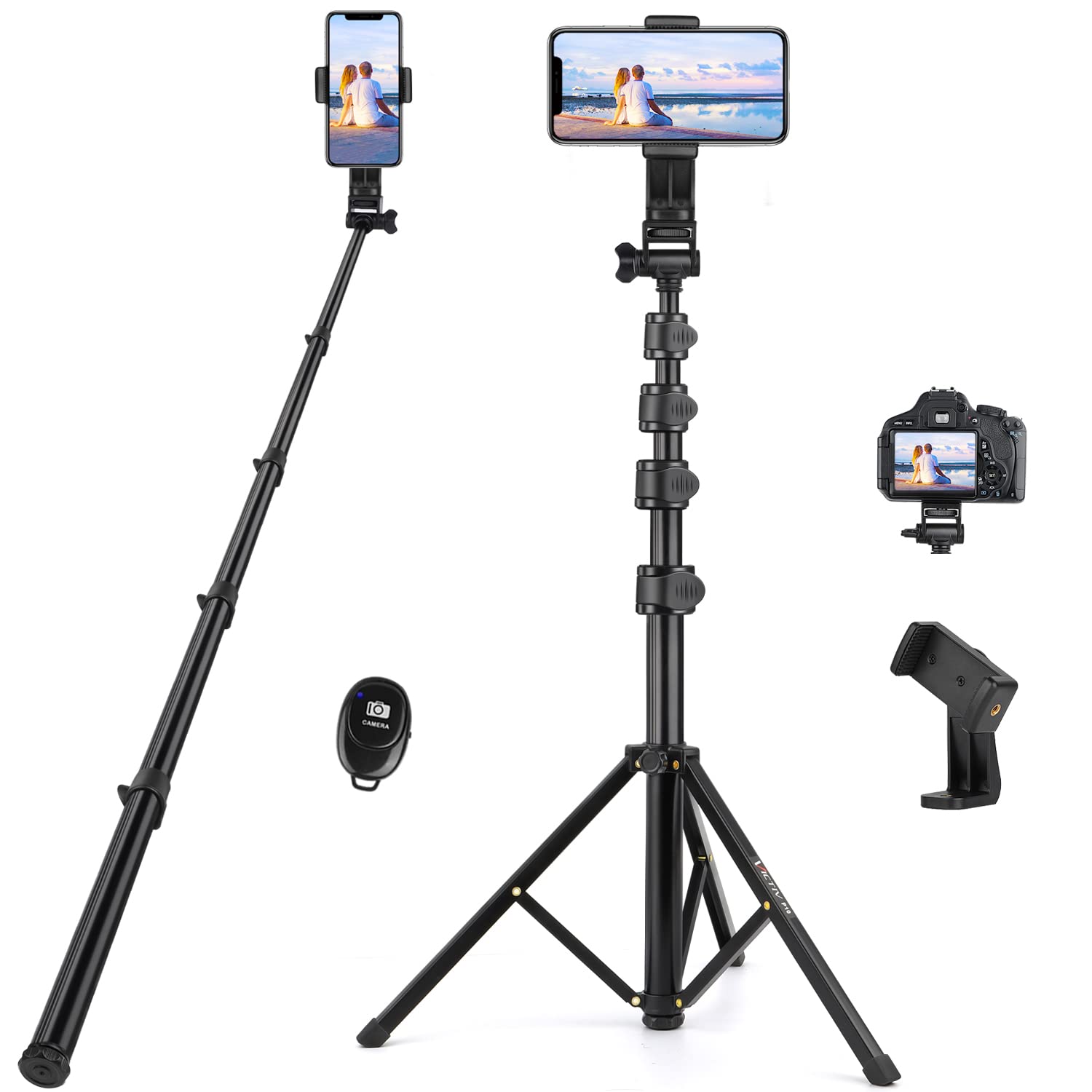 70" Phone Tripod, Tripod for iphone with Remote & Phone Holder, Portable Cell Phone Tripod Stand, Selfie Stick Cellphone Tripod for Video Recording, Compatible with iPhone 14 13 Pro Max/Android/Camera