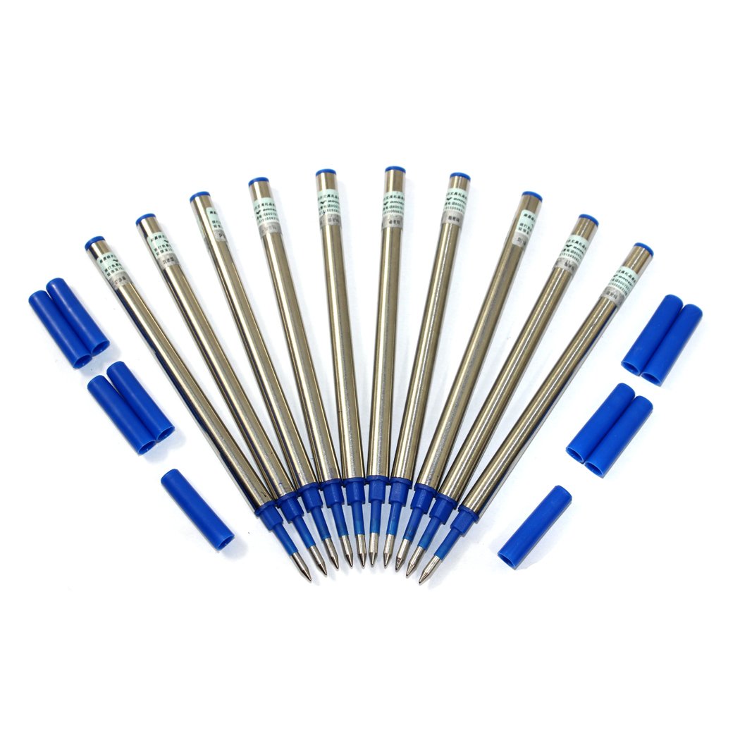 10PCS Baoer Ball Point Pen Refills with Cover, Roller Ball refills, Blue Ink, Medium Point (Blue)