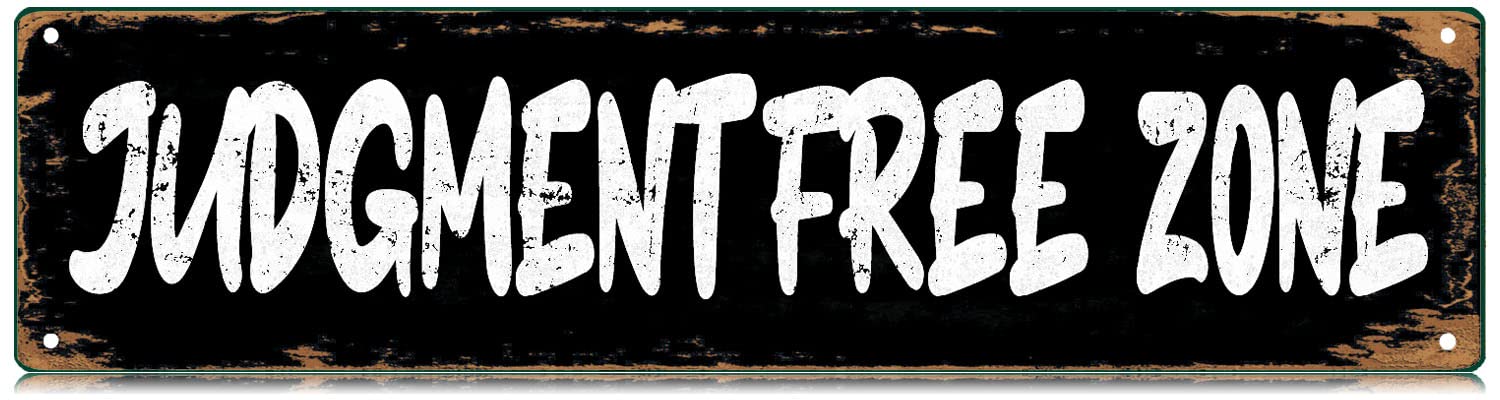 Judgment Free Zone Slim Tin Sign Street Funny Metal Sign Wall Decor for Bedroom Farm Home Bar Garage Man Cave Wall Art Gift 4" by 16"