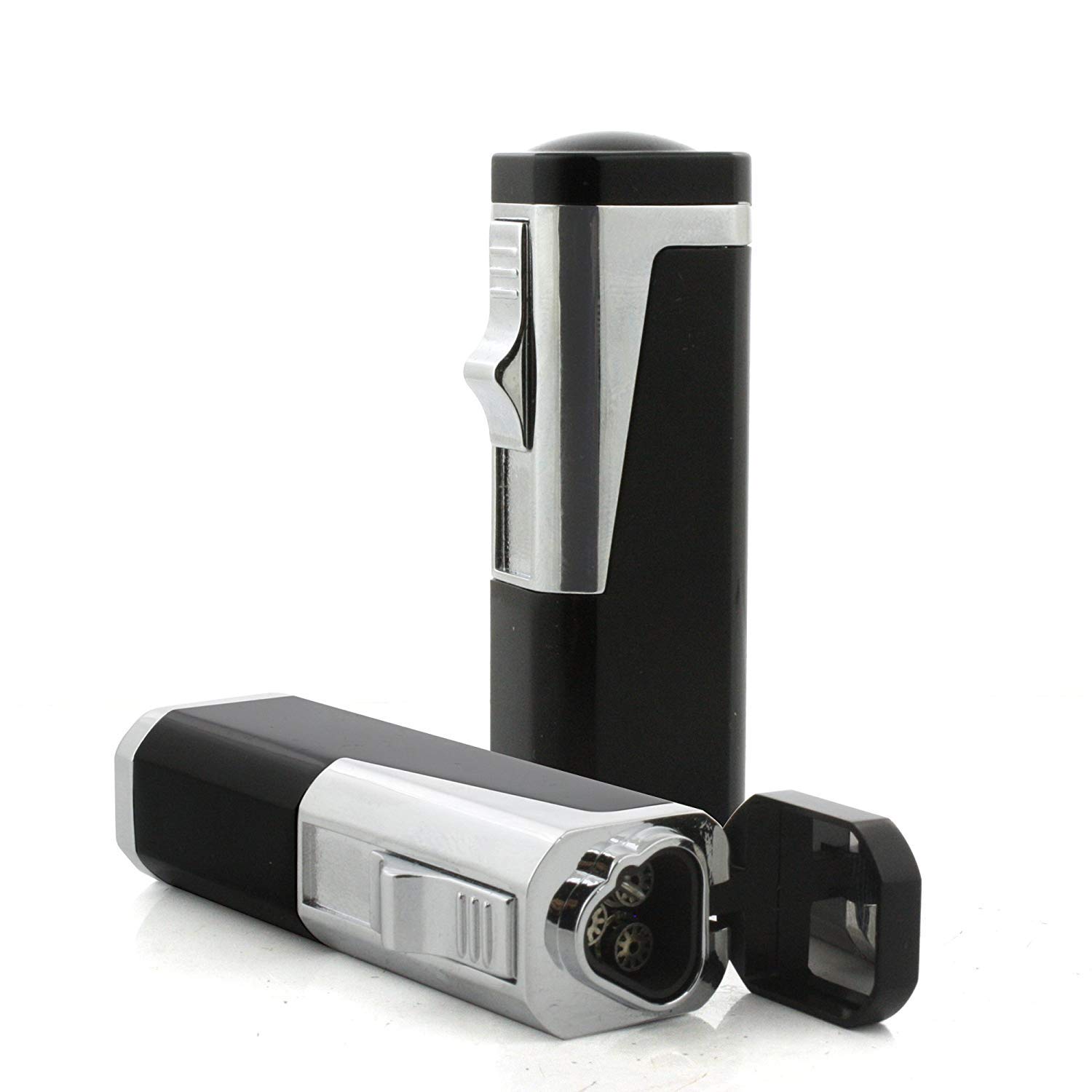 Skyline Triple Jet Flame Butane Torch Cigarette Cigar Lighter w/Punch Cutter Tool (Black)