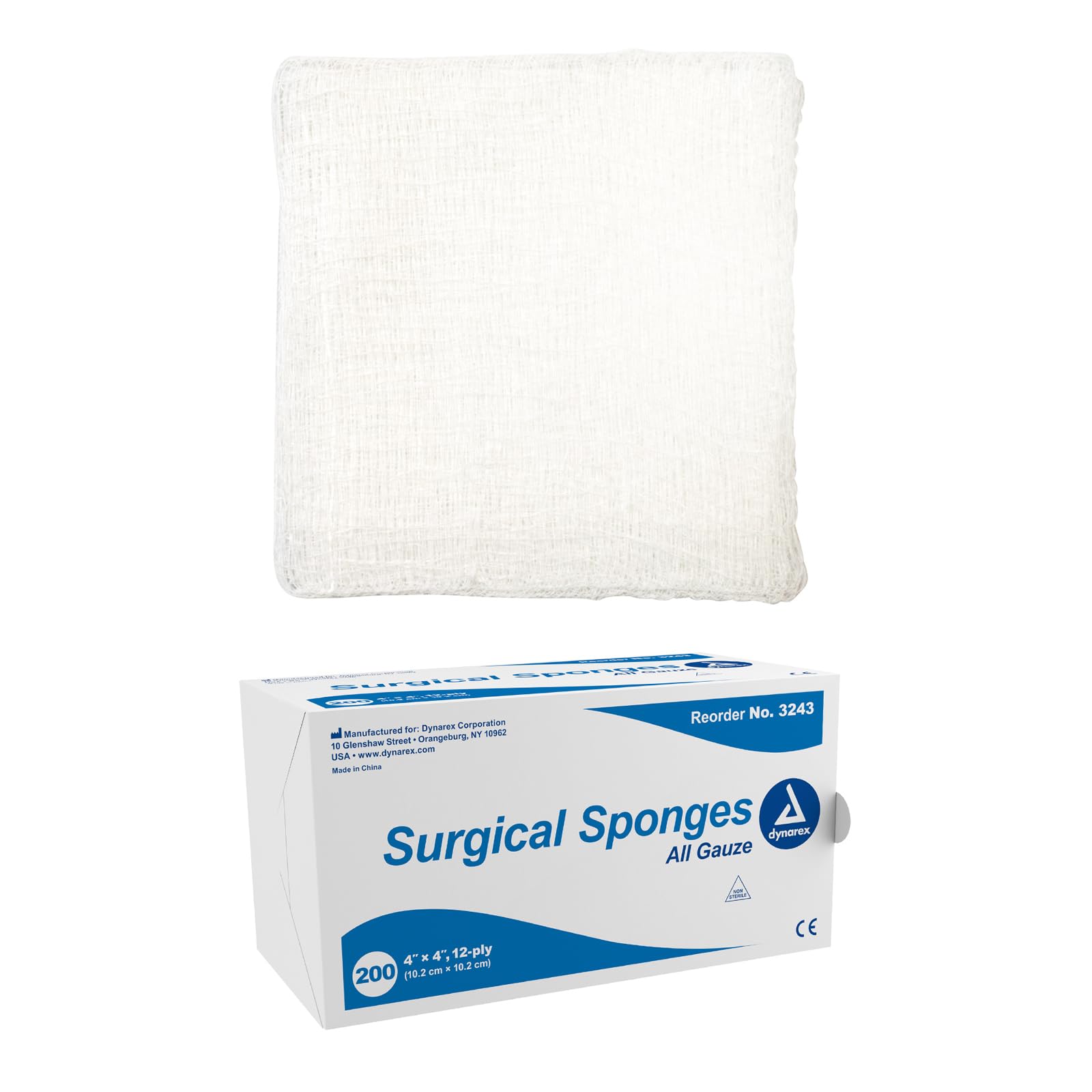 Dynarex 4 x 4-Inch 12 Ply Surgical Gauze Sponge - 200 Count