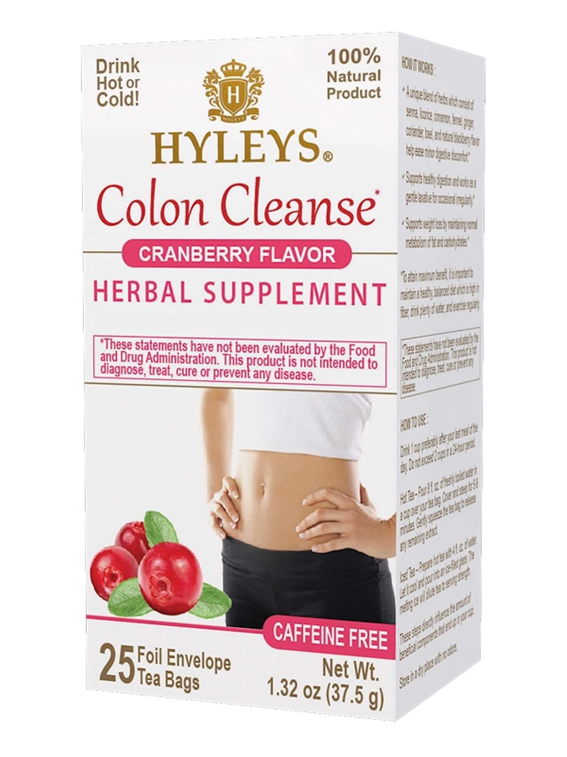 HYLEYSColon Cleanse Tea Cranberry Flavor - 25 Tea Bags (1 Pack)