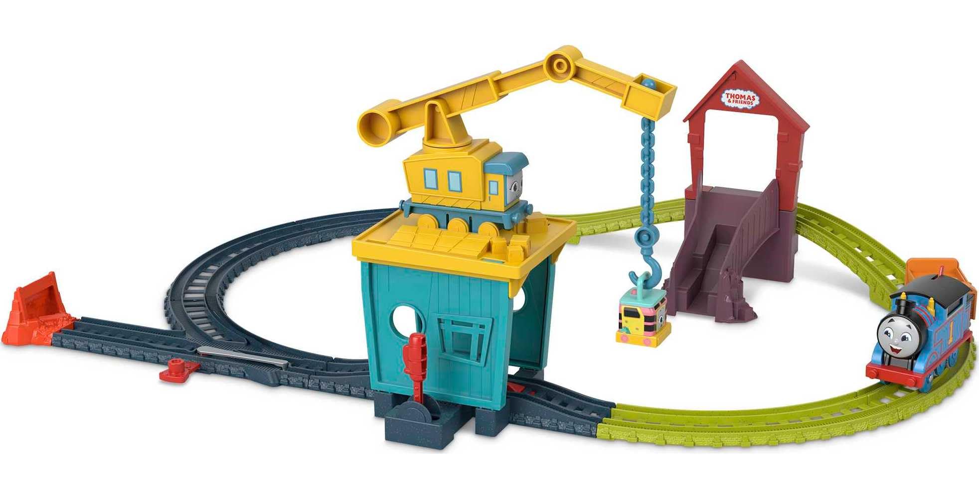 THOMAS & FRIENDSMotorized Toy Train Set Fix 'em Up Friends with Carly the Crane, Sandy the Rail Speeder & Thomas for Ages 3+ Years, HDY58