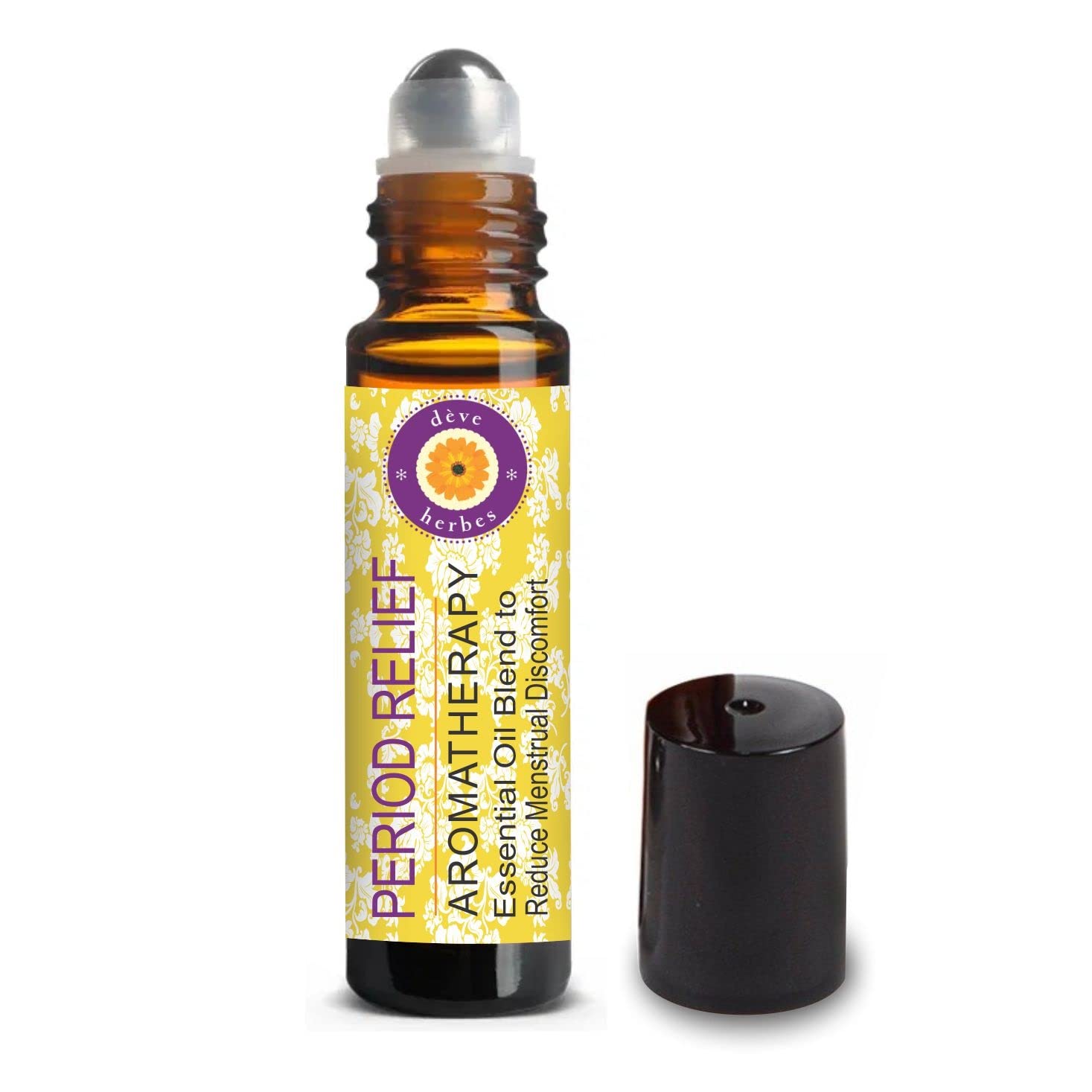 Deve Herbes Period Relief - Essential Oil Blend to reduce Menstrual Discomfort with Rosewood, German Chamomile, Clary Sage, Geranium & Spearmint Essential Oils 10ml (0.33oz)