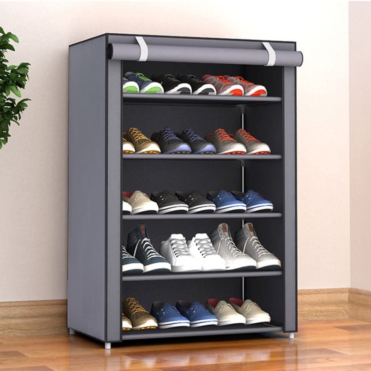 HemoreShoe Storage Cabinet, Shoes Rack, Non-woven Fabric Shoes Organizer Cabinet with Dustproof Cover, Shoes Storage Shelf for Bedroom Dormitory (90x30x60cm, 5 Layers), Shoe Racks Storage Cabinet