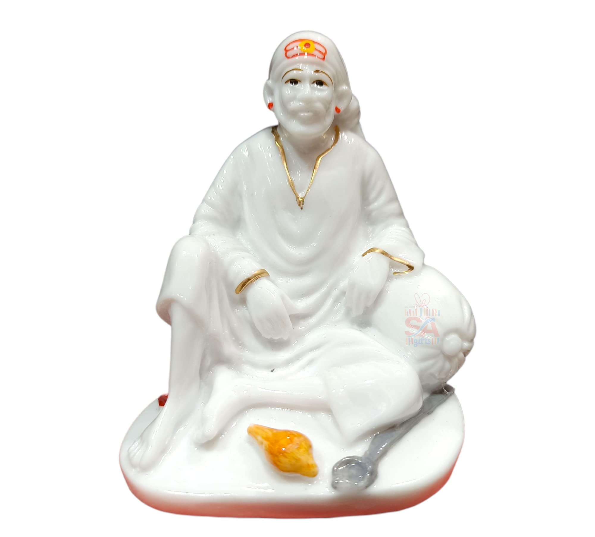 S A GIFTS Sai Amrut Art Dwarkamai Sai Baba Statue Decorative Showpiece - 7.62 cm (Marble, White)