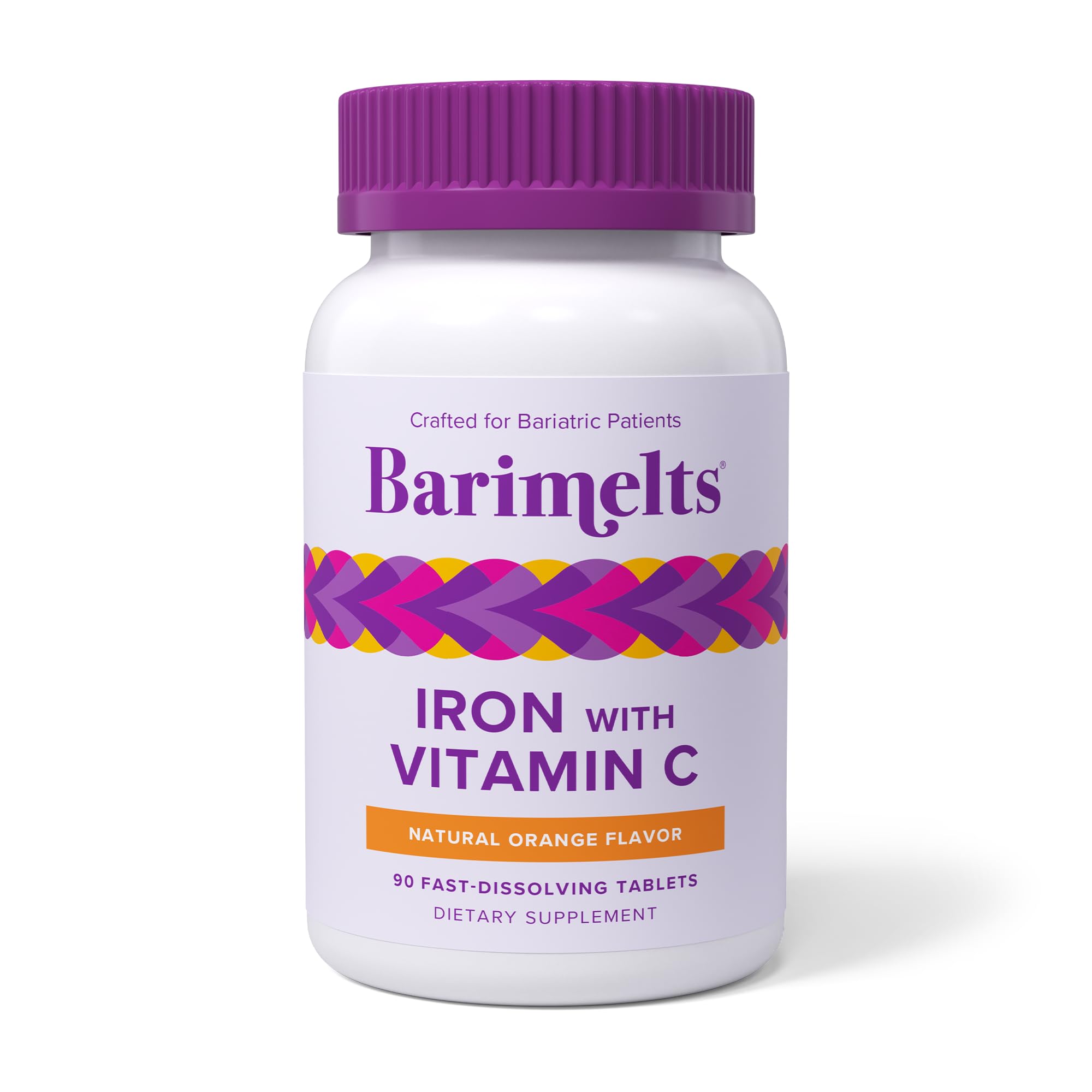 Barimelts Iron with Vitamin C - 90 Fast-Dissolving Tablets (1-Month Supply) - Sugar-Free Bariatric Iron Supplement for Women, Natural Orange Flavor​