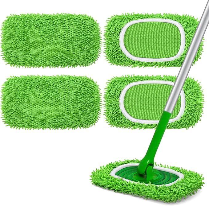 4 Pack Reusable Microfiber Mop Pads Compatible with Swiffer Sweeper Wet and Dry Flat mop Cover Washable Swiffer Pads (Mop is Not Included)