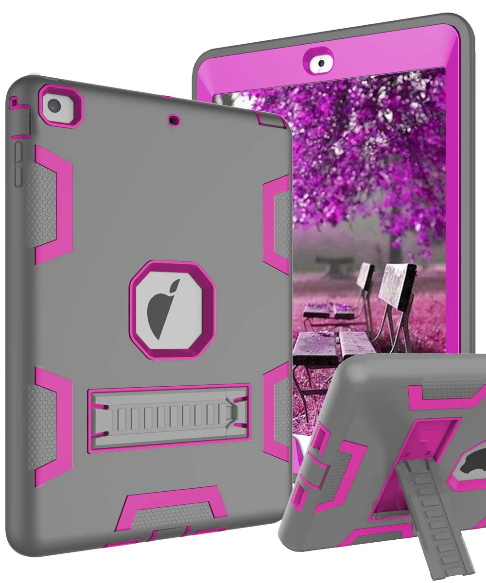 TOPSKYCase Compatible with iPad Air 1st Generation/A1474/A1475/A1476, Heavy Duty Shockproof Rugged Defender Built in Kickstand Protective Cover Cases for iPad Air,Grey Pink