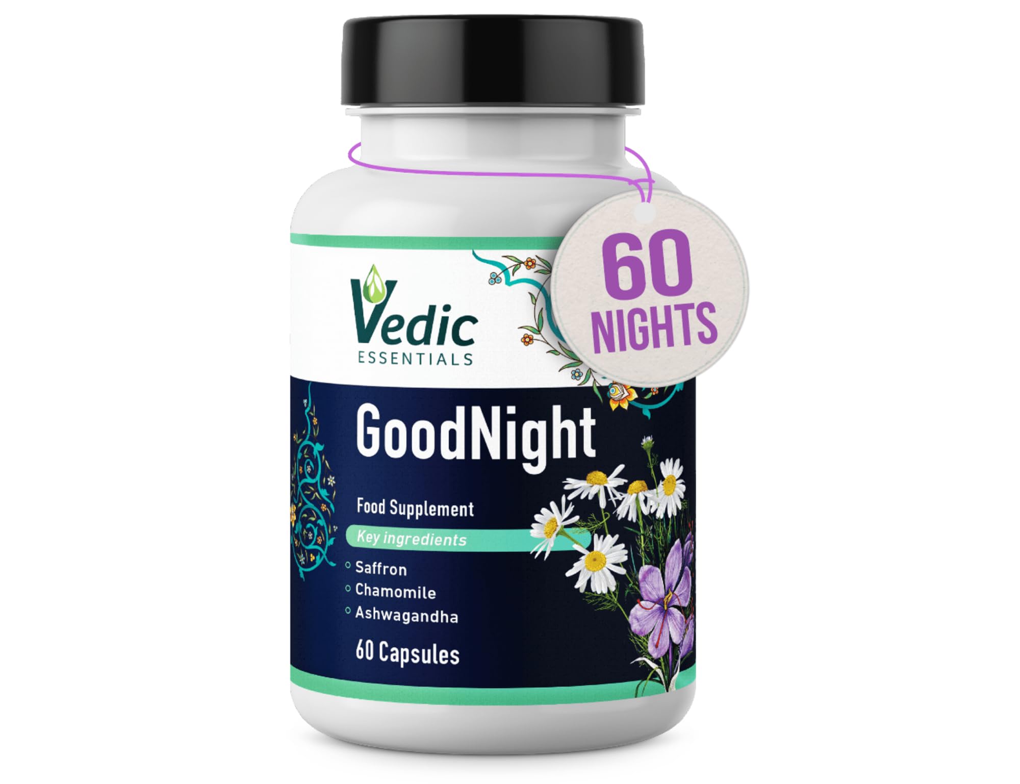 Vedic 8-in-1 Sleep Supplement | Saffron+ Ashwagandha+ Chamomile+ Magnesium+ Melatonin Alternative | Quick & Restful Sleep- Wake Refreshed | Non-Habit Forming Herbal Sleep Aid | 60 Vegan Capsules