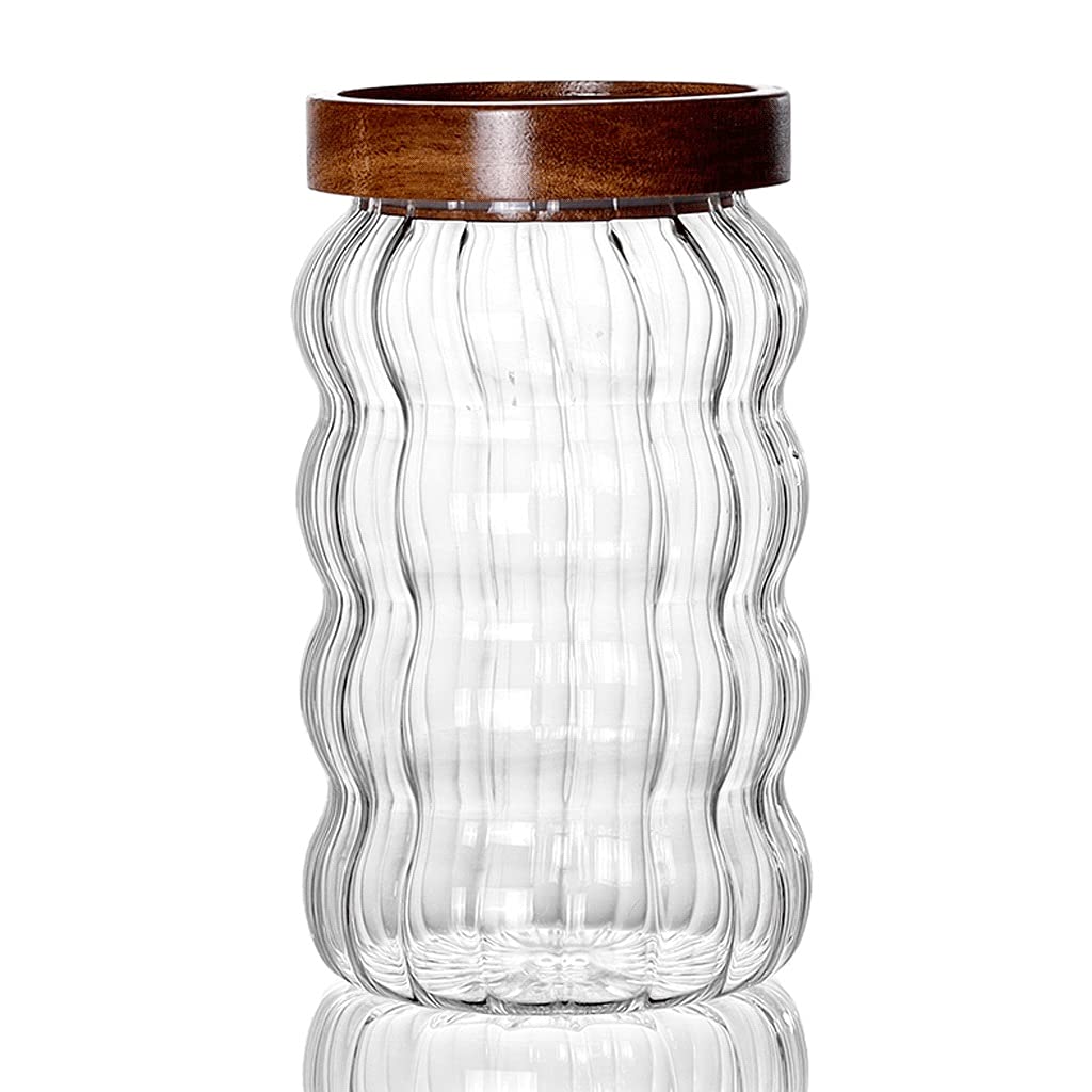 Small Glass Coffee Tea Canister Airtight Sotrage Jar Kitchen Canister Set Petal Decorative Container With Wood Lid (Color : 1pcs 700ml)