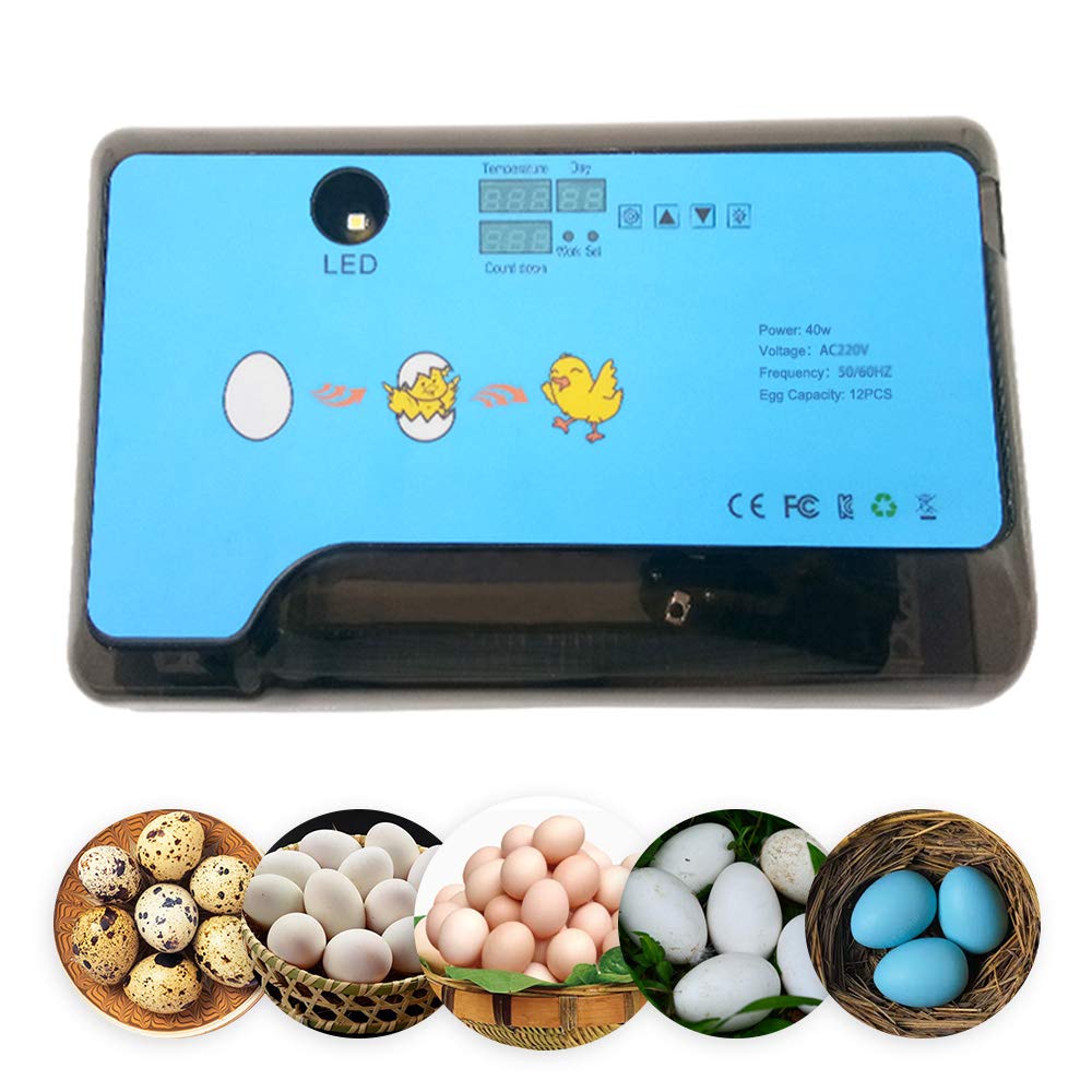 HopeU5 12 Egg Incubator Automatic Digital Automatic Hatcher Chicken Poultry Hatcher Egg Hatcher Incubator with Automatic Temperature Control ( UK PLUG )