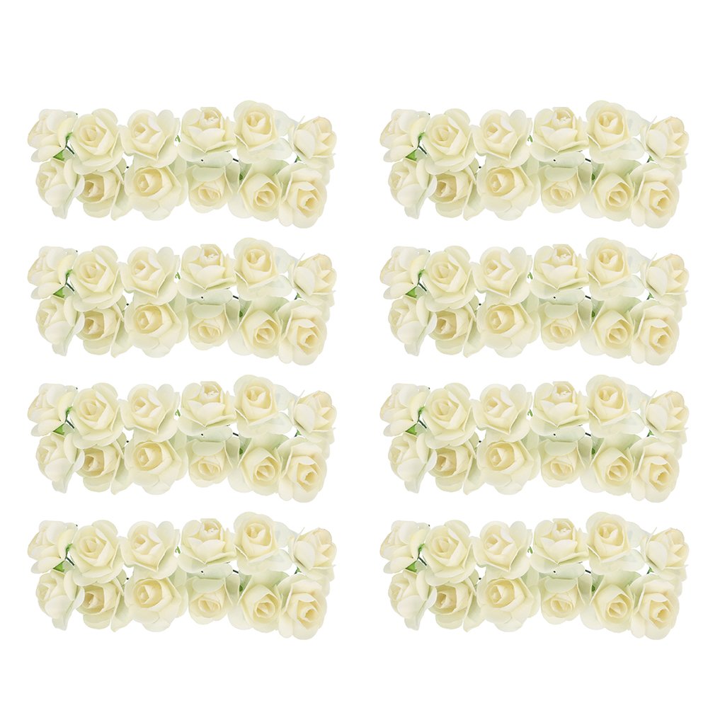 iDealhere 144pcs/Pack Mini Artificial Paper Rose Buds Flowers DIY Craft for Wedding (Beige)