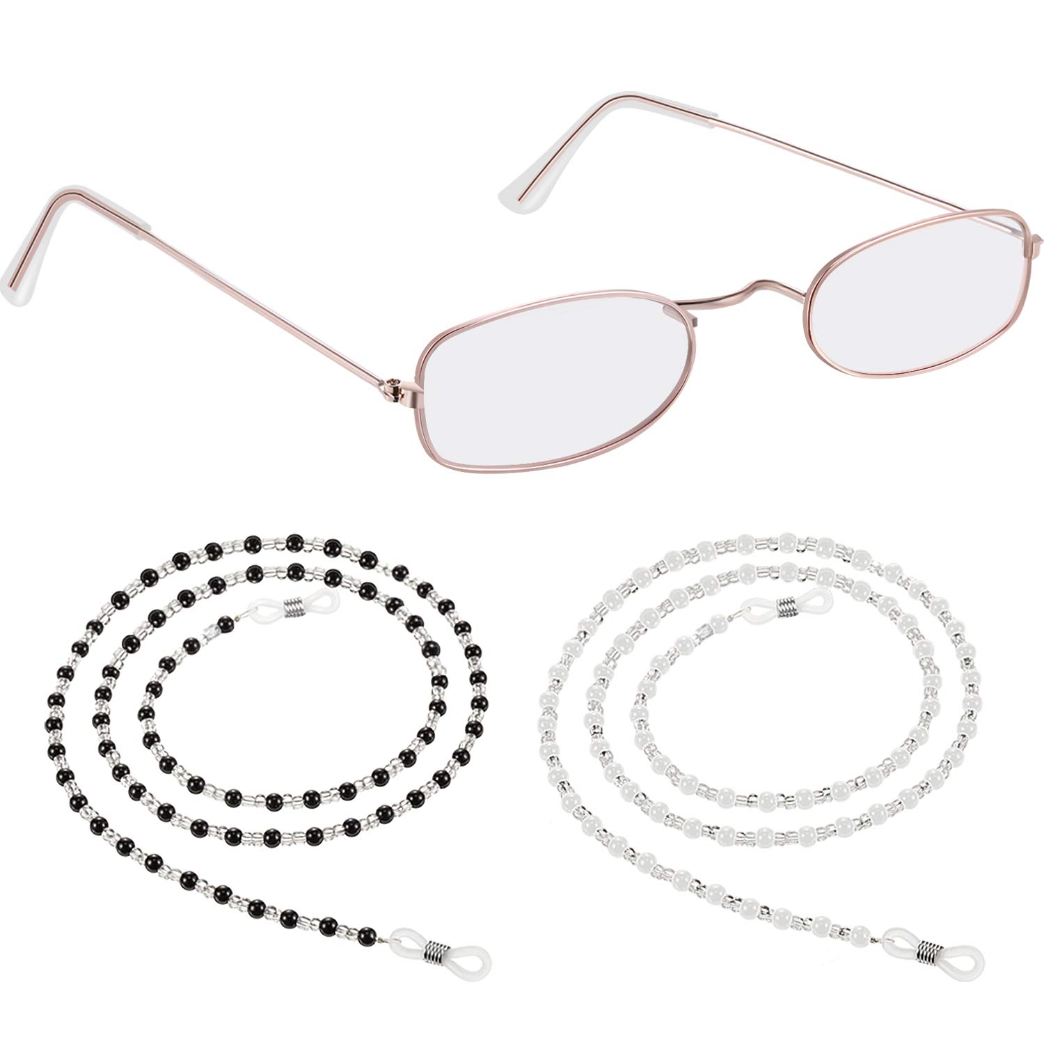 1 Pair Small Old Man Costume Glasses Granny Dress up Eyeglasses with 2 Beaded Sunglasses Chains