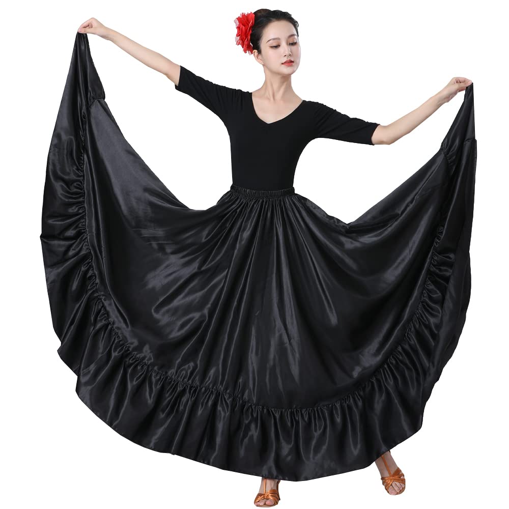 SANCANRuffle Long Full Folklorico Practice Mexican Bomba y Plena Dance Performance Maxi Skirt for Women Dress Up Costume