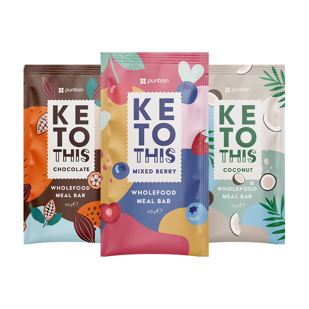 PuritionWholefood Keto Bars Chocolate, Mixed Berry and Coconut Flavour 3x4 Pack| Vegan & Keto Friendly | No Added Sugar | Premium Low Carb High Fat Keto Meal Bars with Only Natural Ingredients