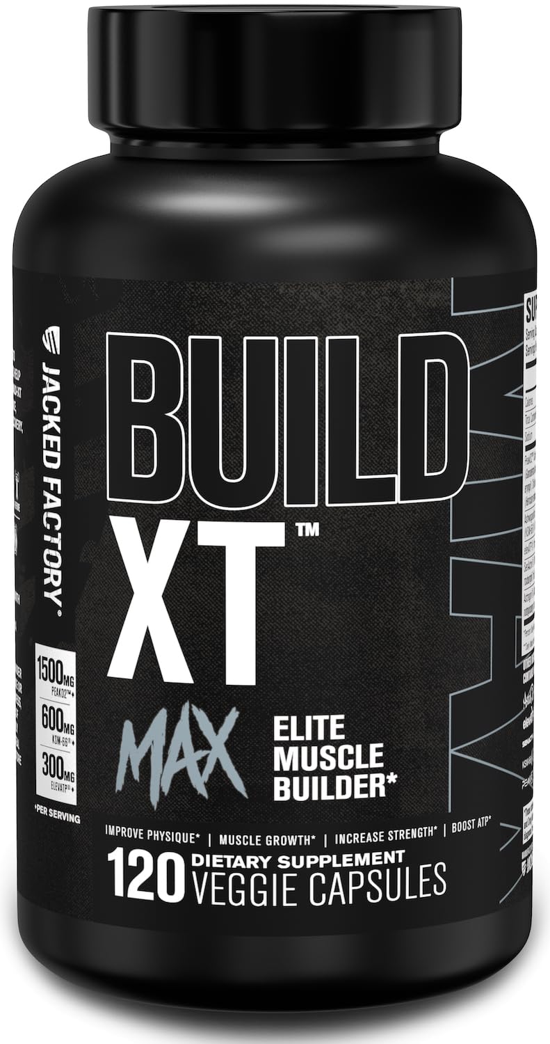 Jacked Factory Build-XT Max Muscle Builder for Men and Women - ATP Supplement with Peak02 Cordyceps, KSM-66 Ashwagandha, & ElevATP for Muscle Recovery, Muscle Growth, Increased Endurance - 120 Count