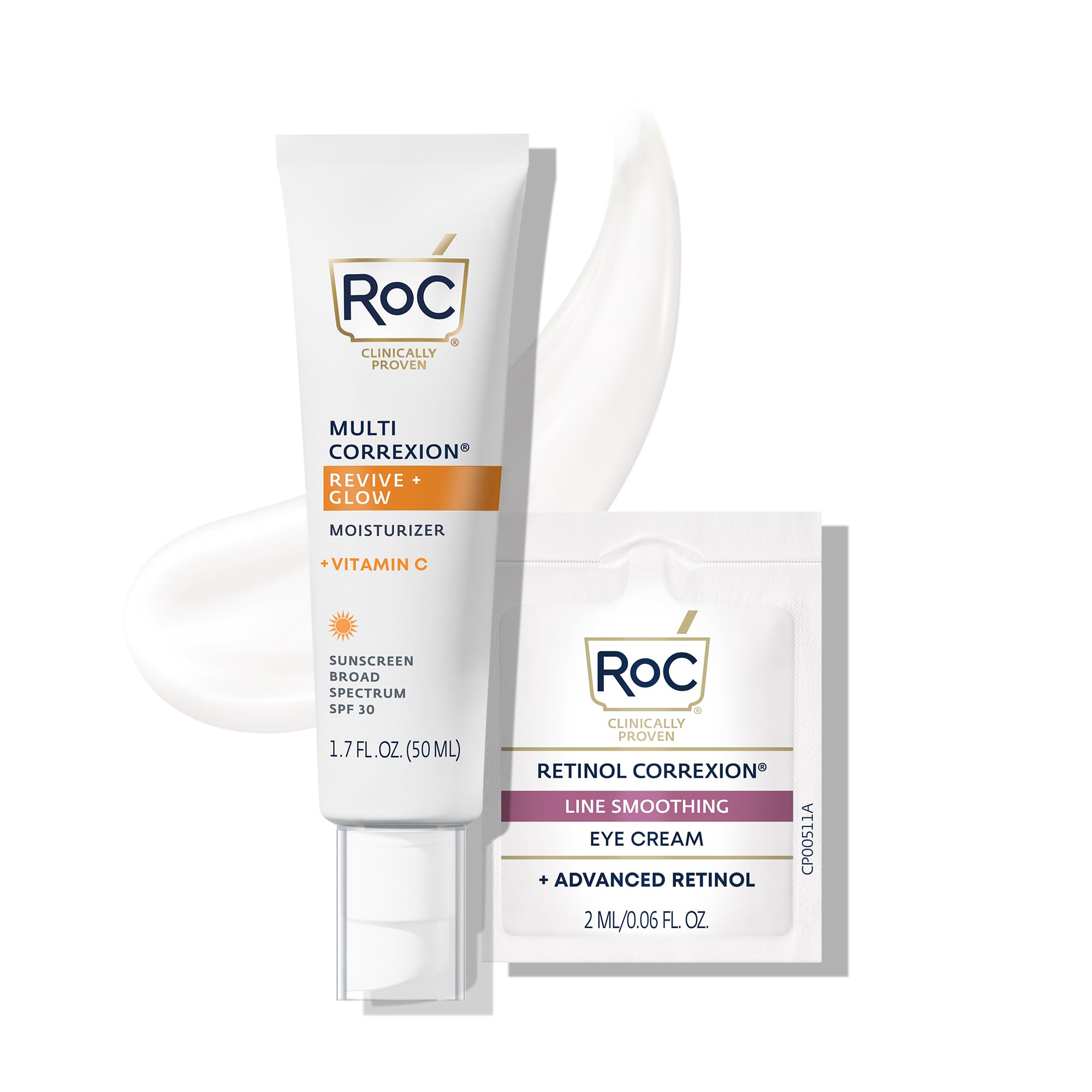 RoC Multi Correxion Revive + Glow Vitamin C Broad Spectrum SPF 30 Moisturizer (1.7 oz) with Retinol Eye Cream Packette