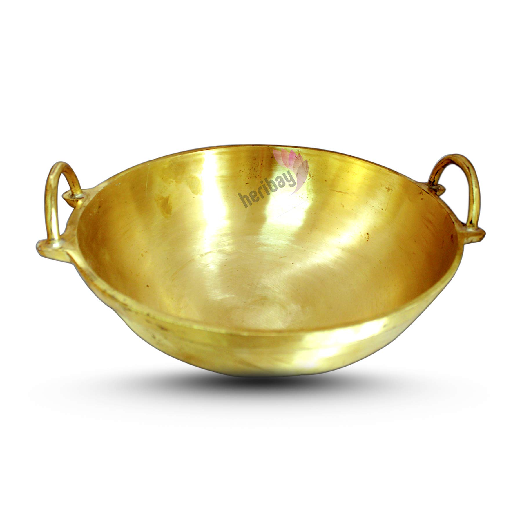 Heribay Brass/Pital (12 Inch) Deep Flat Heavy Bottom Kadhai/Woks (3 LTR.) Without Lid