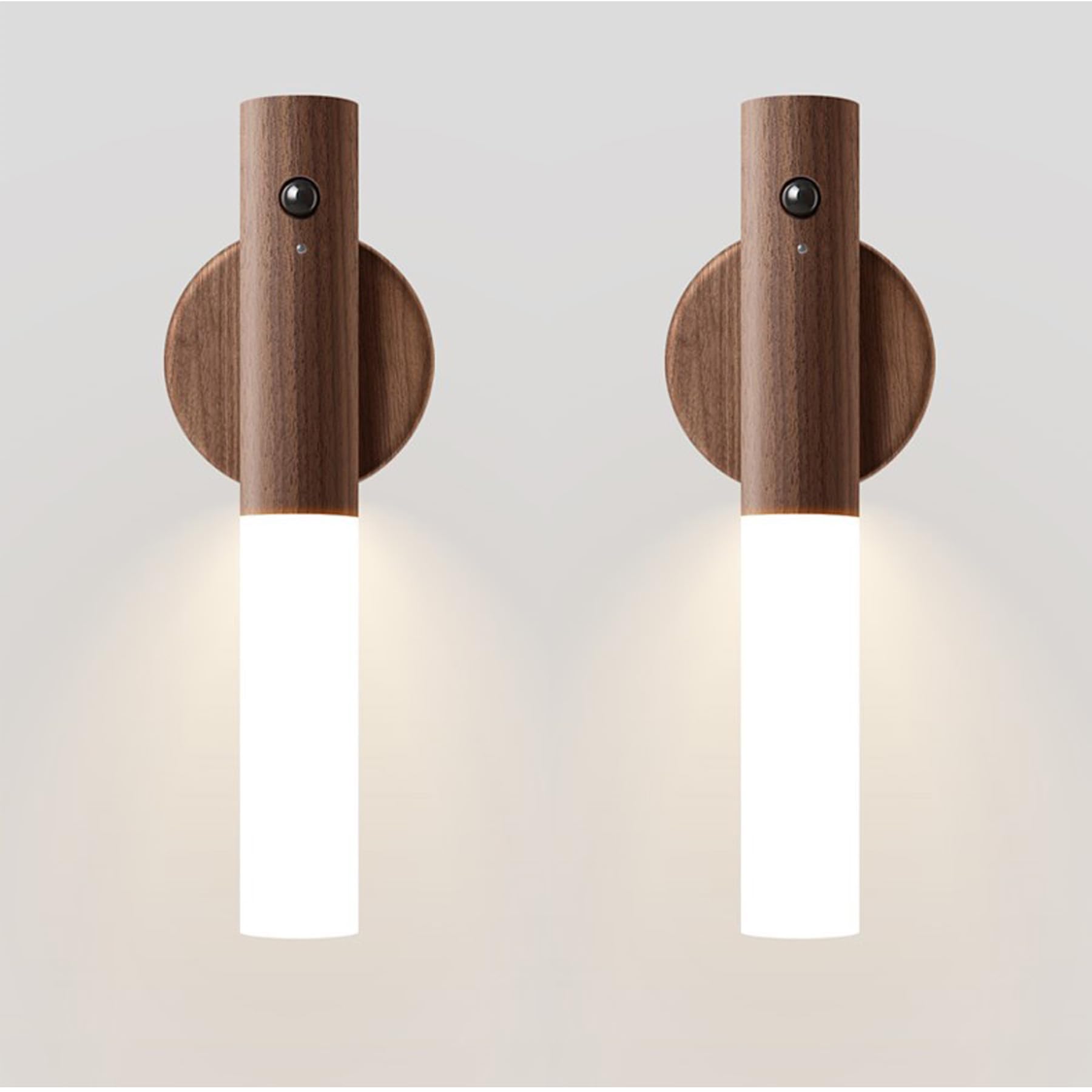 2 PCS Wall Sconces, Motion Sensor Night Light, Smart Portable Sensor Night Light Wood USB Rechargeable Magnetic Night Light for Bedroom, Hallway, Stairway Wall Induction lamp (Walnut Wood 2PCS)