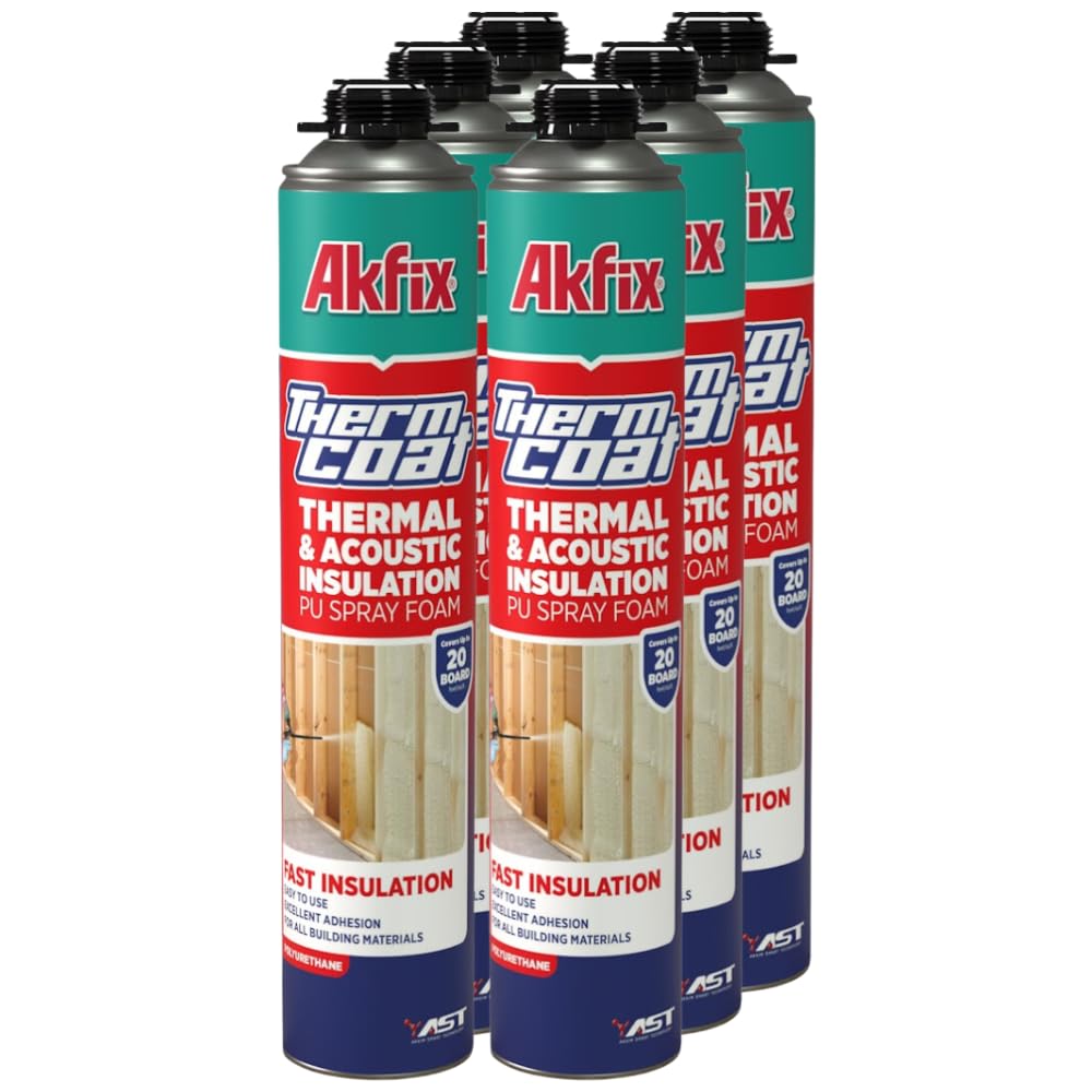 Akfix Thermcoat Spray Foam Insulation (120 Board Feet) - Wall & Attic Insulation Foam Spray, Polyurethane Expanding Foam, Closed Cell Spray Foam Insulation Kit, Gun & Cleaner NOT Included | 6 Pack