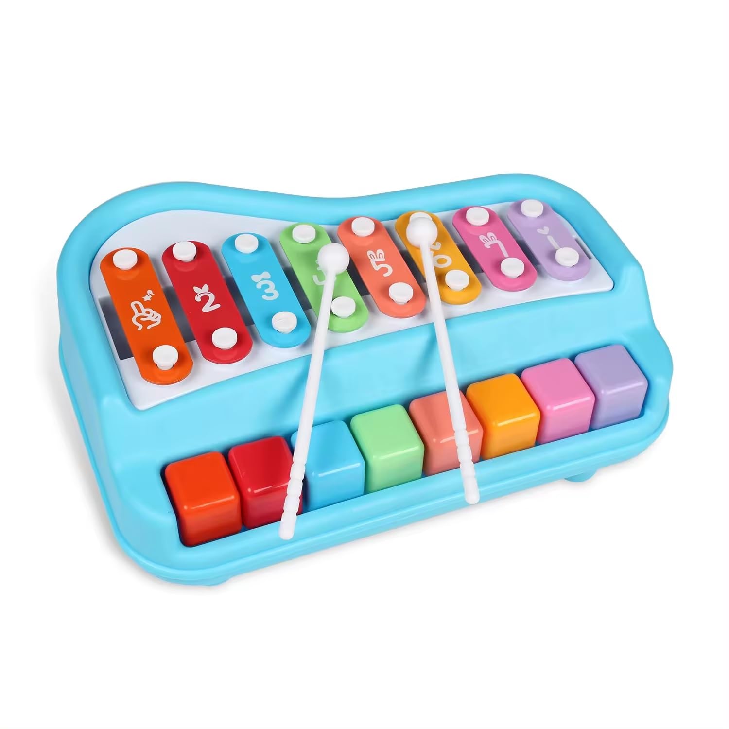 Techno Buzz Deal 8 Tone Xylophone Learning Toys Kids Educational Knock Playing 2 in 1 Colorful Plastic Percussion Piano Toy - Blue Color Only