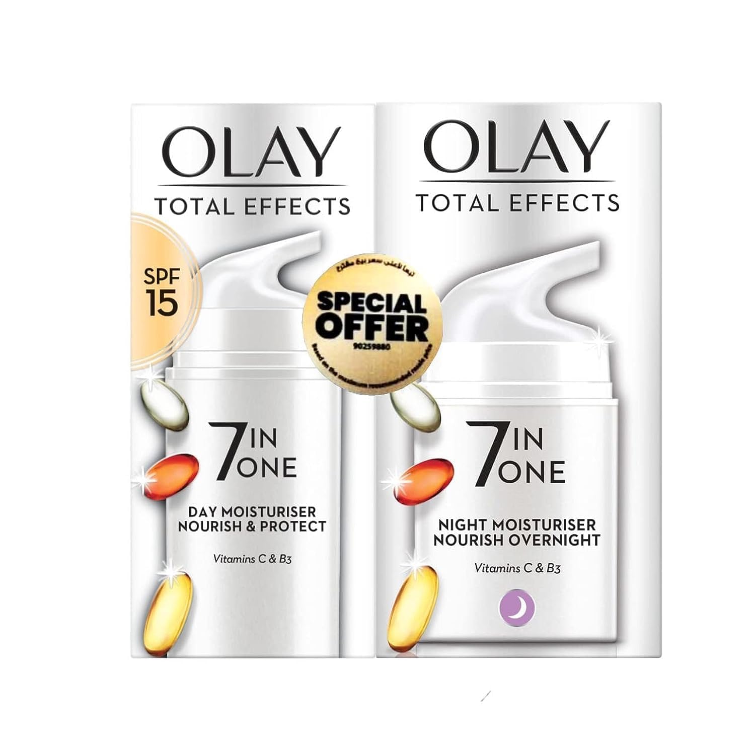 Olay Face Moisturizer Total Effects 7in1:Day Moisturiser 50 ml + Night Moisturiser 50 ml