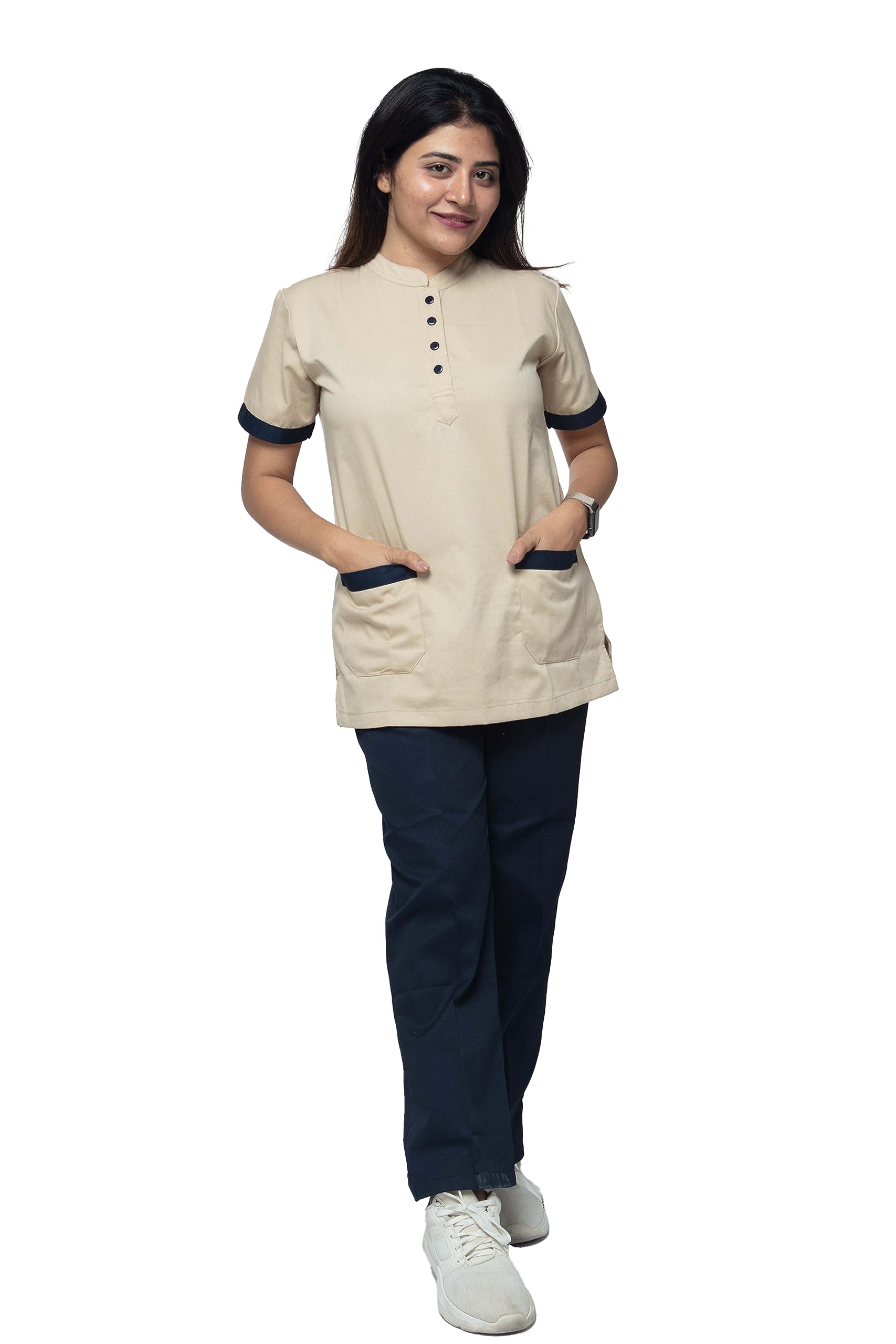 UNIFORM CRAFTUniform Craft Women's Polyester and Cotton Twill Support Staff Uniform, Beige and Navy blue (M)