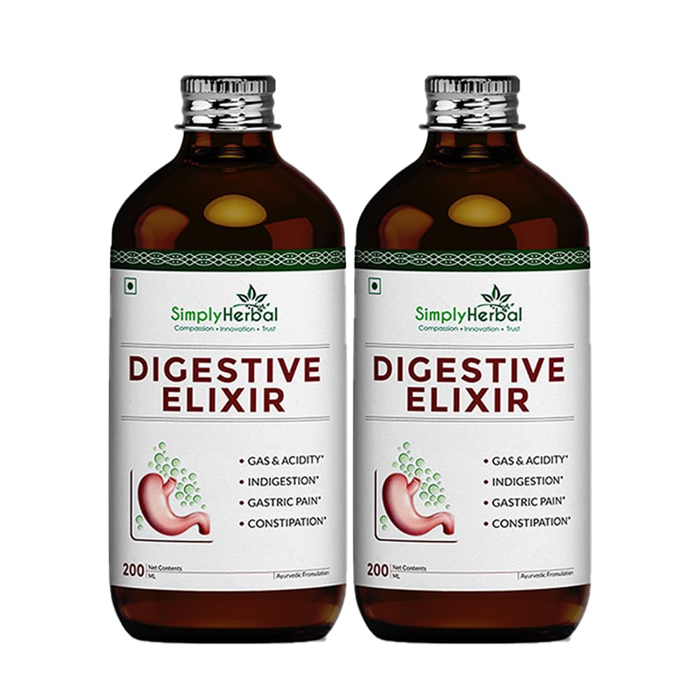 Simply Herbal Ayurvedic Digestive Elixir Syrup Tonic Enriched With 37 Digestion Enzymes Supplement for Gas & Acidity, Constipation, Bloating, and Improve Immune System - Pack of 2 (200ml each)