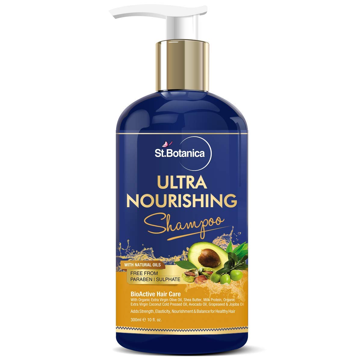 StBotanica Ultra Nourishing Hair Shampoo - 300ml For Dry, Normal Hair - No SLS/Sulphate, No Parabens, No Silicon (New & Improved)