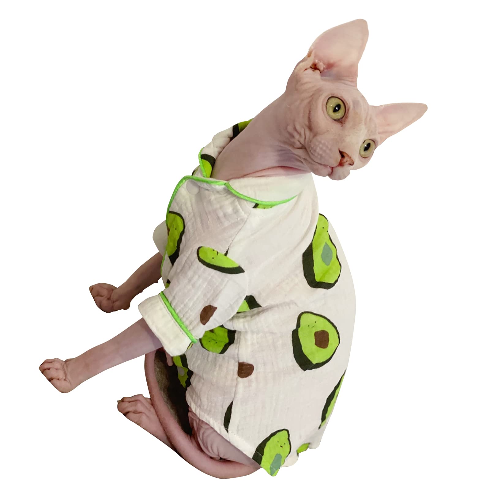 BonaweiteBonaweite Hairless Cats Avocado T-Shirt for Spring Summer Autumn, Breathable Cat Wear Clothes Short Sleeves for Sphynx, Cornish Rex, Devon Rex, Peterbald