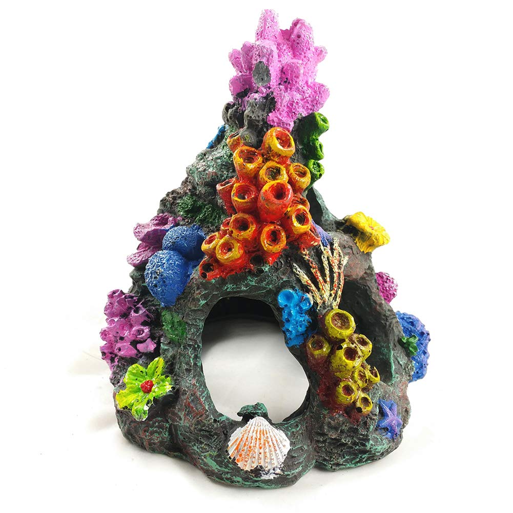 Sunyiny Aquarium Decoration Environments Cave Living Reef Fish Tank Resin Coral Aquarium Ornaments Fish Hide-Away Mountain Retro Rockery Crafts Landscaping