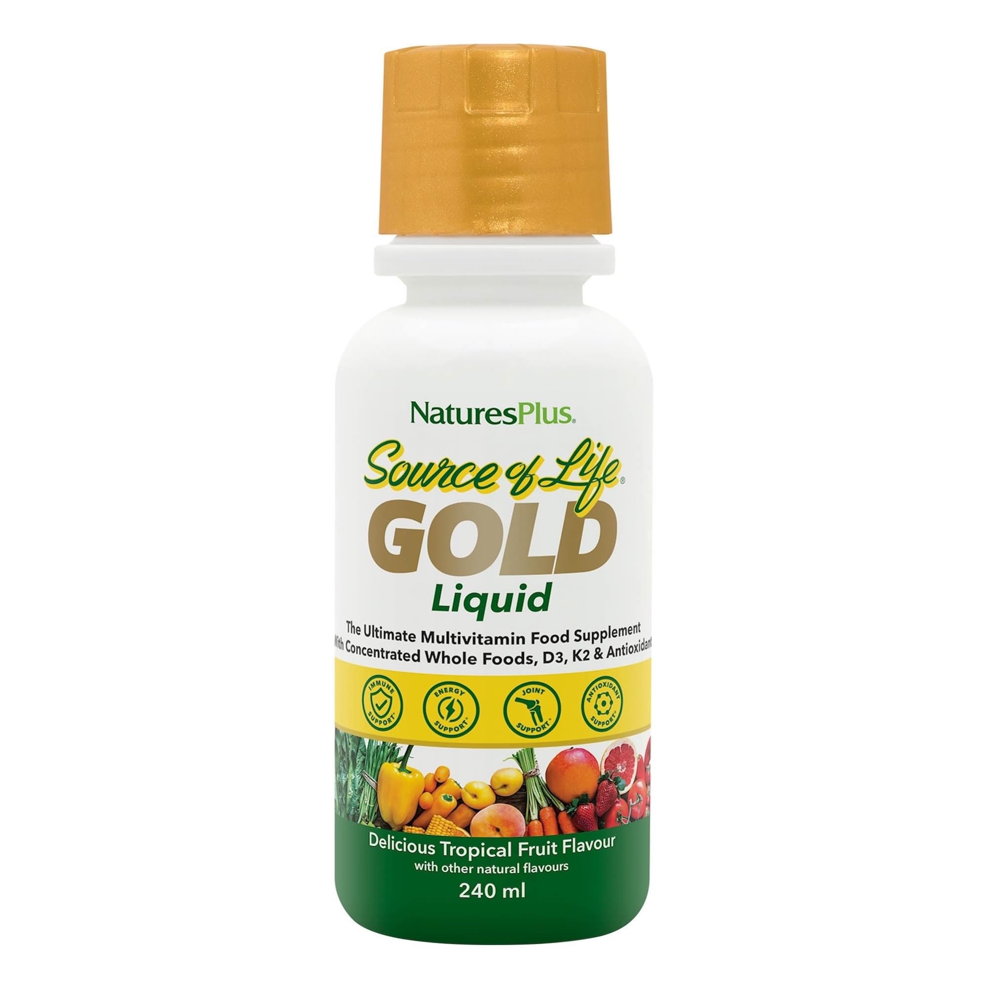 NaturesPlus Source of Life Gold Liquid 236ml - High Potency Food Based Multivitamin and Mineral - Energy and Immune Support - Vegetarian, Gluten Free