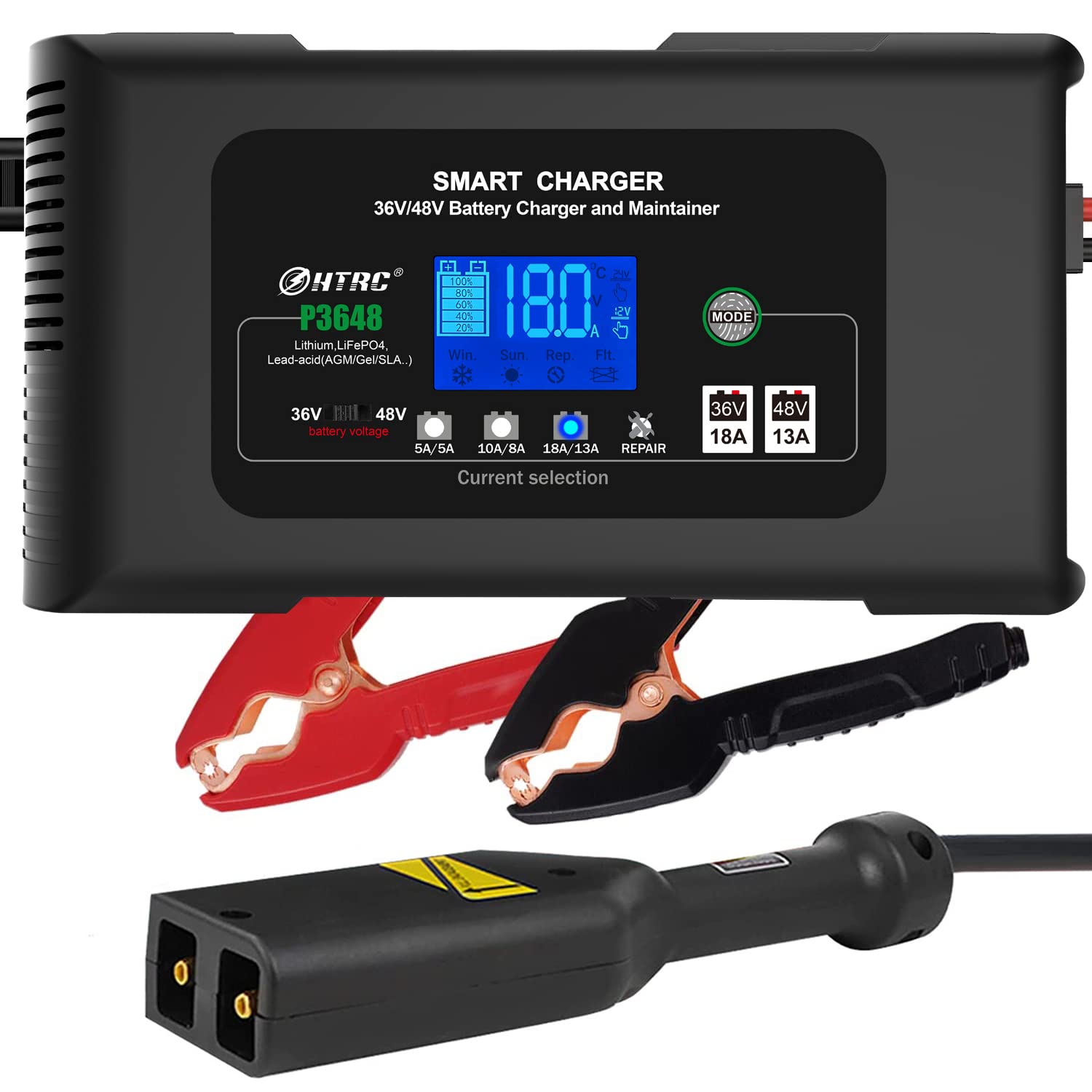 Golf Cart Battery Charger, 36 Volt 18-Amp and 48 Volt 13-Amp Smart Charger, Replacement for EZGO TXT Club Car Golf Cart with D Plug, Lithium, LiFePO4, Lead-Acid AGM/Gel/SLA Car Battery Trickle Charger