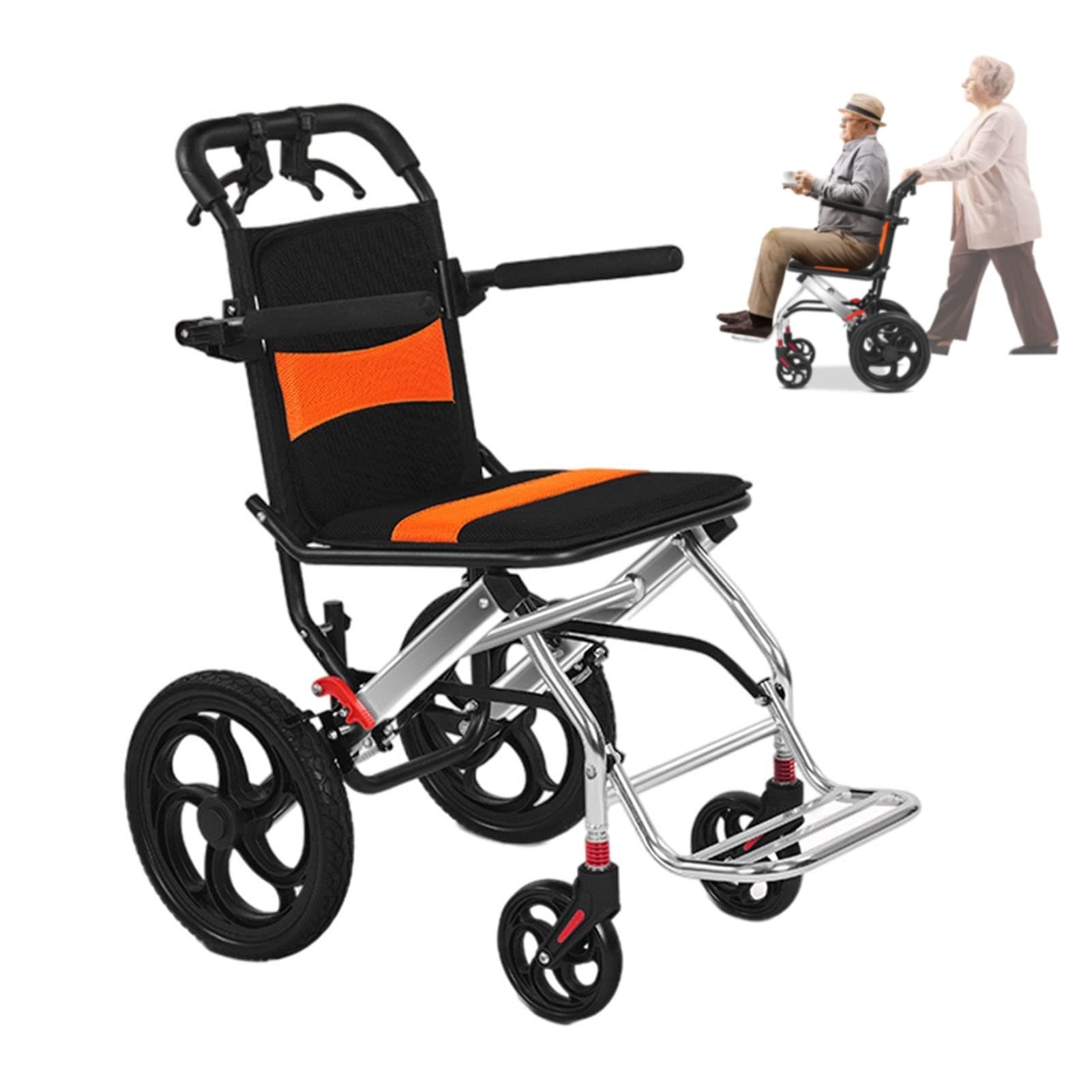 WGLAWLTransport Wheelchairs, Silla De Ruedas, Portable Folding Wheel Chair Ultra-Light Boarding Travel Compact Wheelchair Trolleys with Handbrake for The Elderly and Children Kids (Color : Orange)