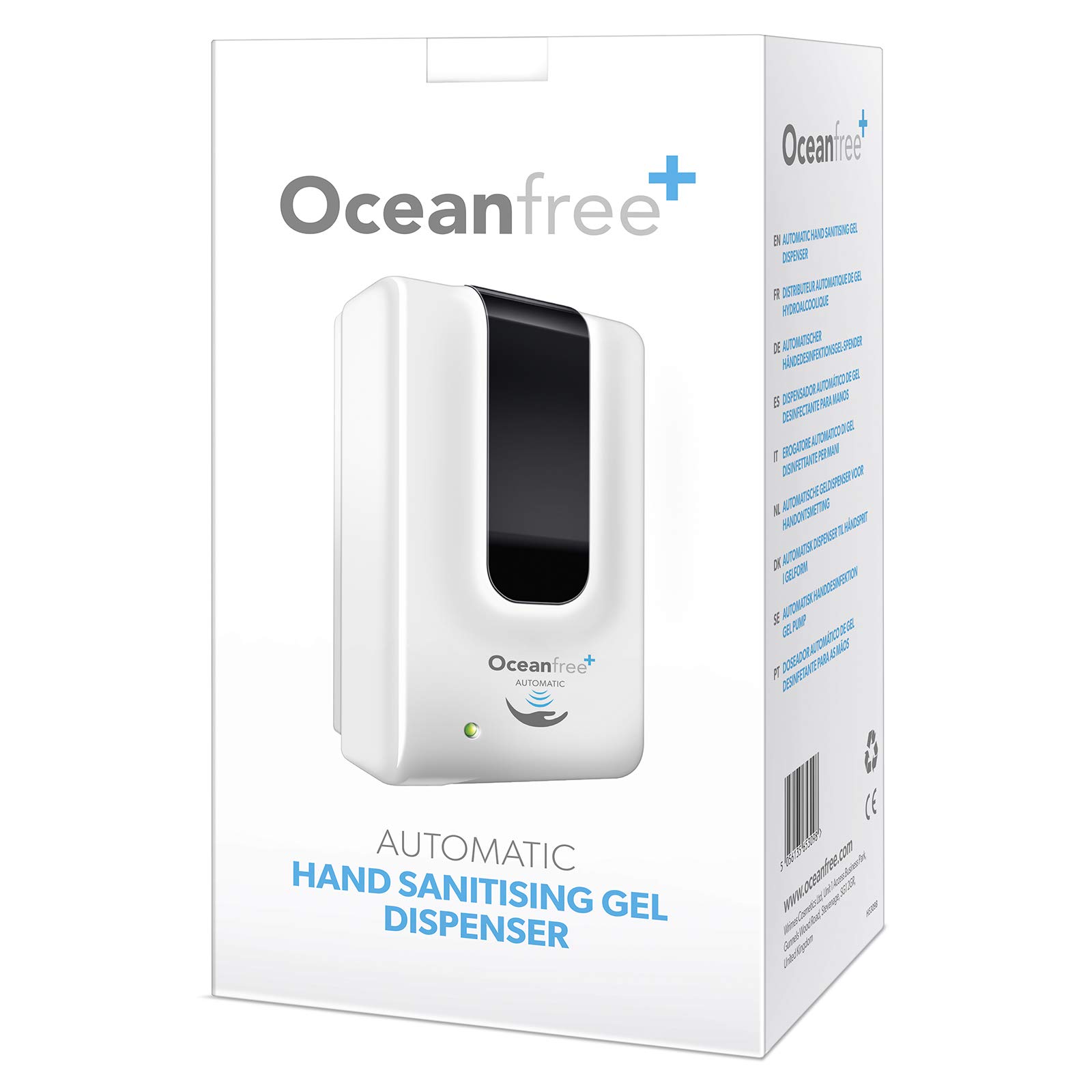 Automatic Touch Free Hand Sanitiser Dispenser Gel Wall Mounted by Ocean Free (Single) - 1L of Hand Sanitizer Gel Included - Soap Dispenser