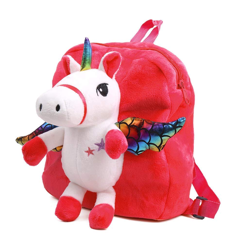 Cartoon Backpack for Kids, Cute Toddler Backpack Snack Travel Bag Preschool Shoulder Bag, Plush Animal Backpack Stuffed Doll Toy Gift for 1 2 3 4 5 Year Old Girls (Red)