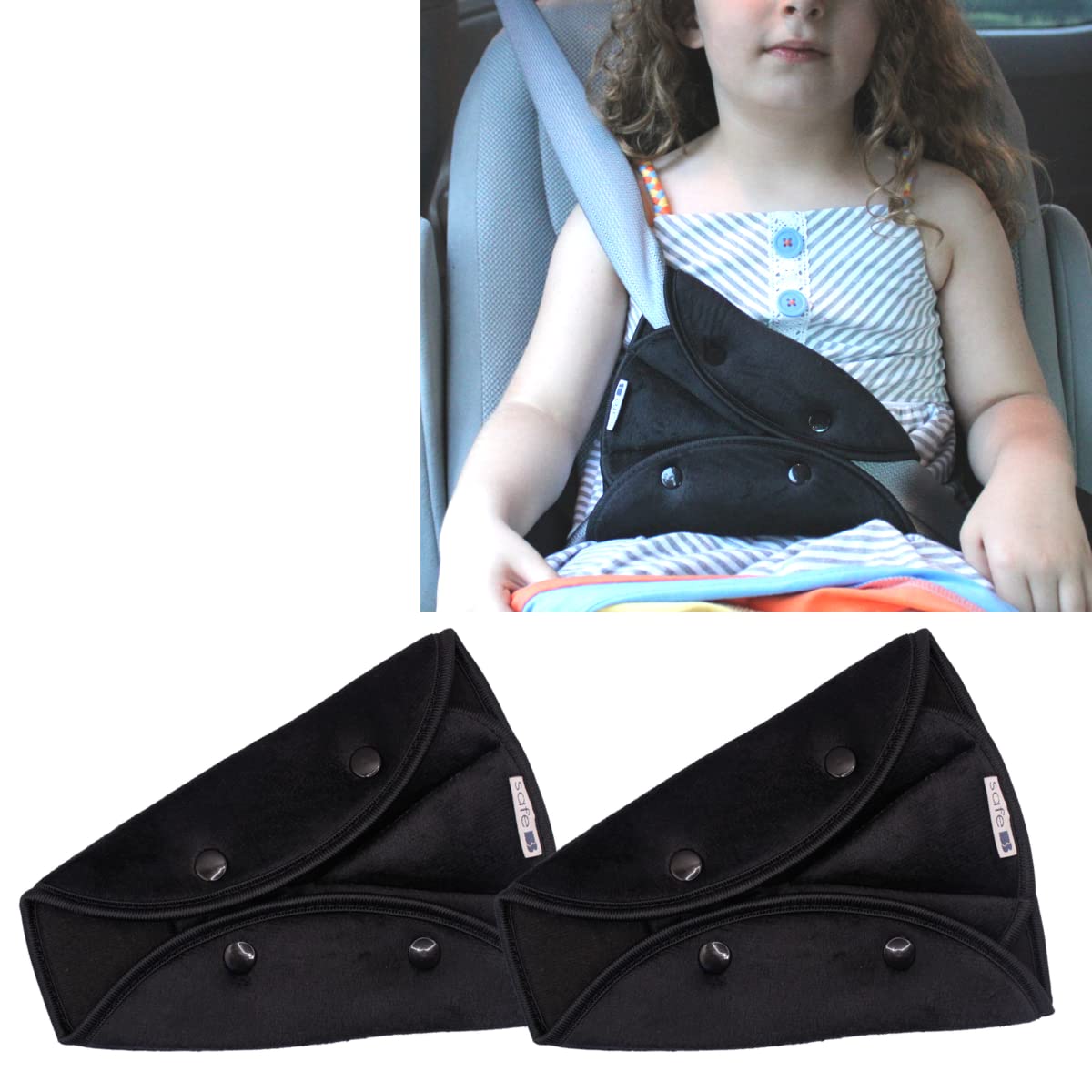 2 PCS Premium Seat Belt Adjuster for Kids & Adults, Premium Material for Comfort. Seat Belt Clips for Safety Cover Positioner, Shoulder Neck Strap Adjuster, Car seat Belt Adjuster (Black)