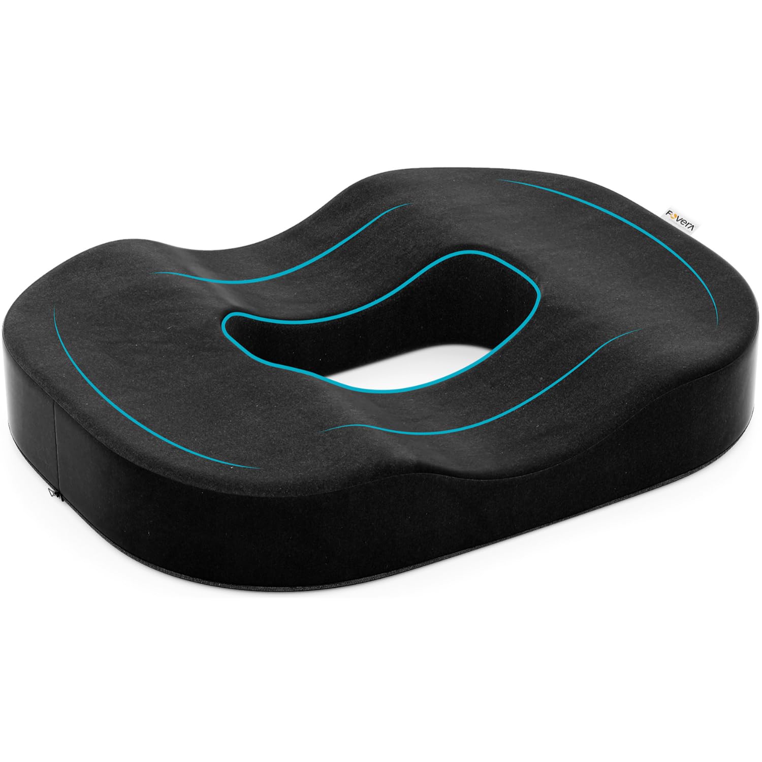 FOVERA Donut Pillow, Orthopedic Memory Foam Donut Seat Cushion, Piles Pillow for Hemorrhoids, Pain Relief for Piles, Coccyx, Prostate, Sciatica, Post-Natal, Pregnancy (M - Below 80kg Weight, Black)