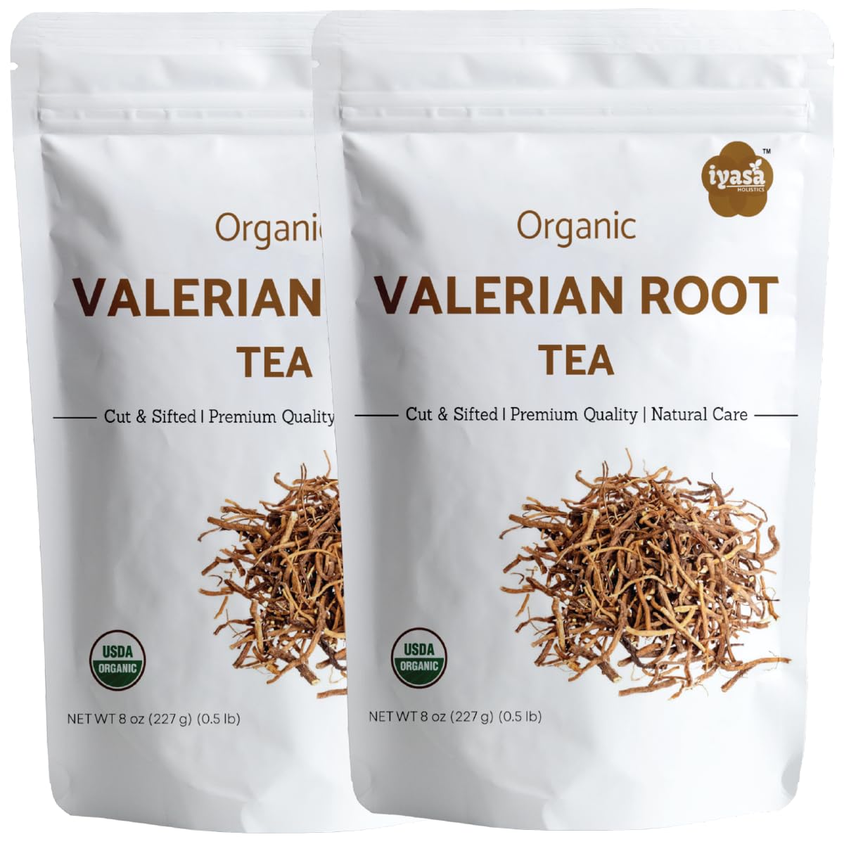 Iyasa HolisticsOrganic Valerian Root Tea, Valeriana officinalis, Cut and Sifted Loose Tea, Relaxing, Caffein Free, Night Time Tea 2 packs of 8 Ounce