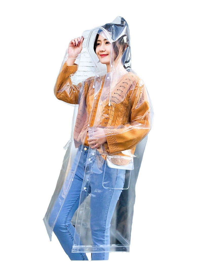 Freesmily Super Transparent Raincoat for Women Fashion EVA Waterproof Rain Poncho with Hood Drawstring